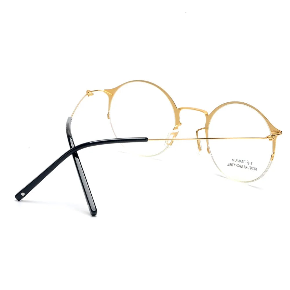 Aimee Unisex Semi-Rimless Round Alloy Eyeglasses Frame 1850 - Lightweight & Durable for Reading, Driving, and Daily Wear