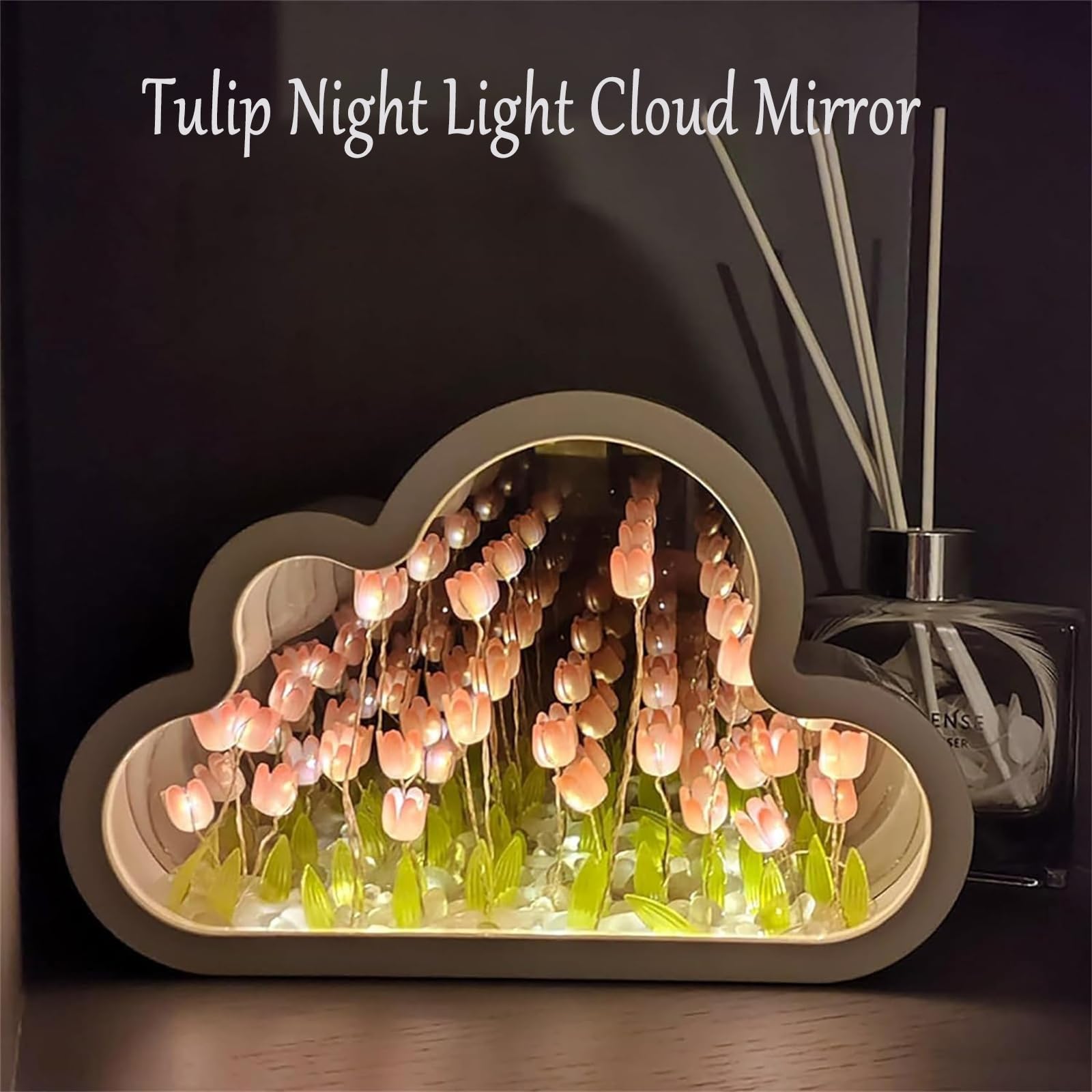 Infinity Tulip Mirror LED Night Light - Yellow Petal Cloud Mirror Lamp for Bedroom, Nursery, Living Room Decor | Dimmable Modern Home Lighting Gift Idea