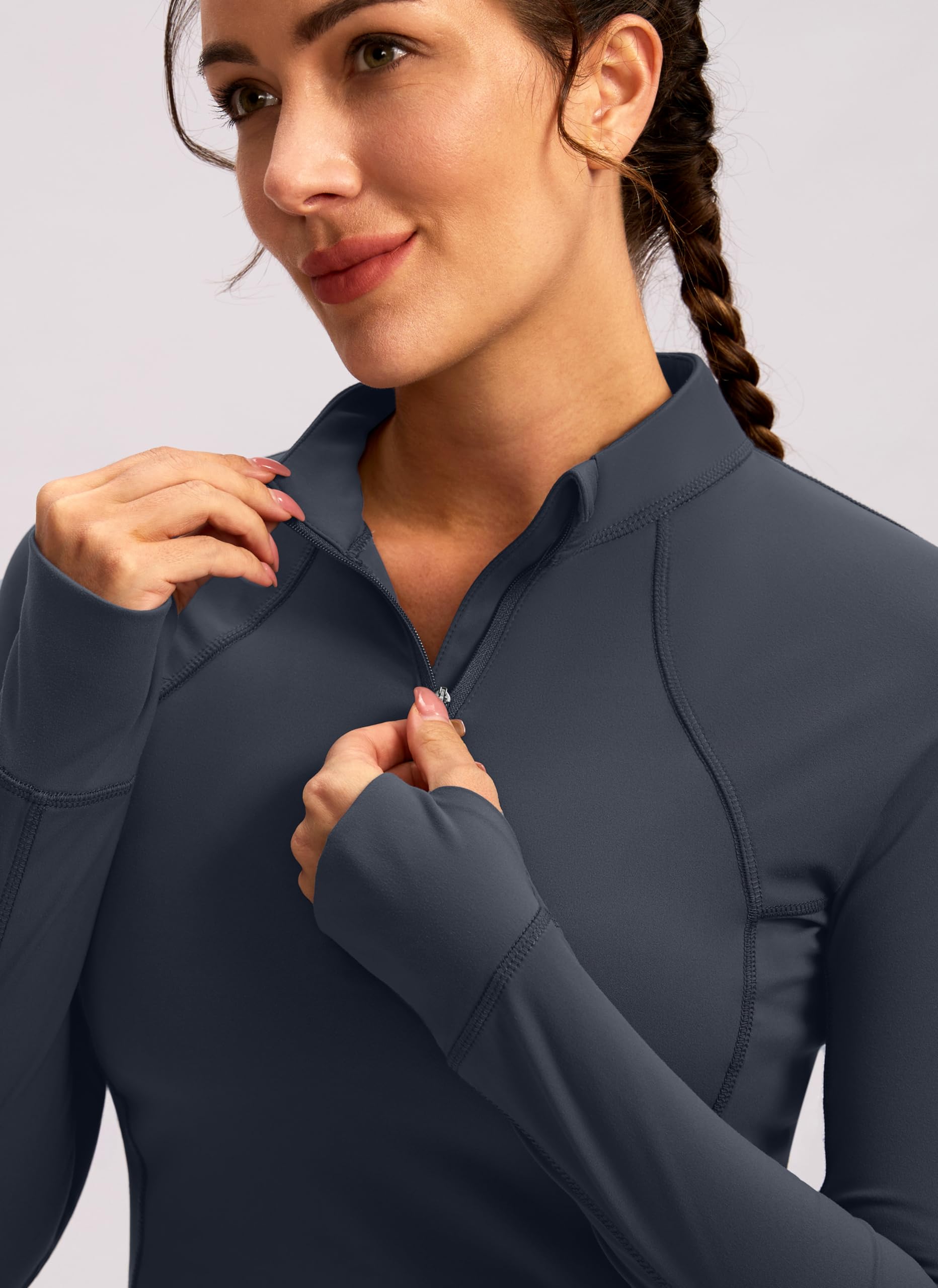 Soothfeel Women's Long Sleeve Half Zip Workout Top - Cropped Yoga Shirt with Pocket for Running, Gym & Athletic Wear | Perfect for Yoga, Pilates & Outdoor Activities