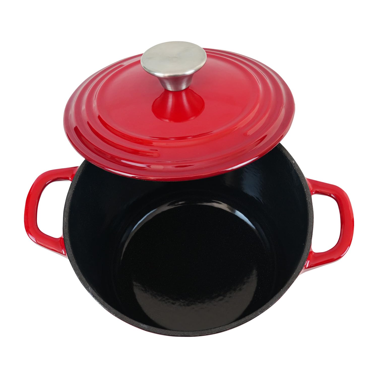 2.8 qt Red Enameled Cast Iron Dutch Oven with Lid - Perfect for Bread Baking, Rice Cooking & Camping - Heavy Duty Oven Safe Pot with Handles for Stovetop, Oven & Outdoor Use