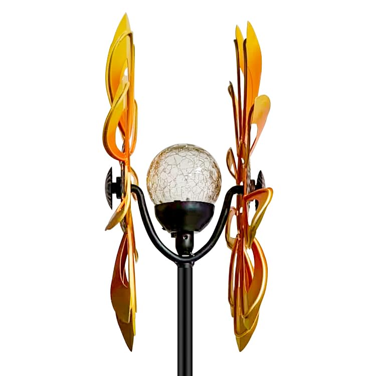 Solar-Powered Dual Direction Wind Spinner - Kinetic Metal Copper Bronze Yard Art for Garden, Lawn & Outdoor Decor | Weather-Resistant Spinning Ornament with LED Lights for Patio, Backyard & Landscape Decoration