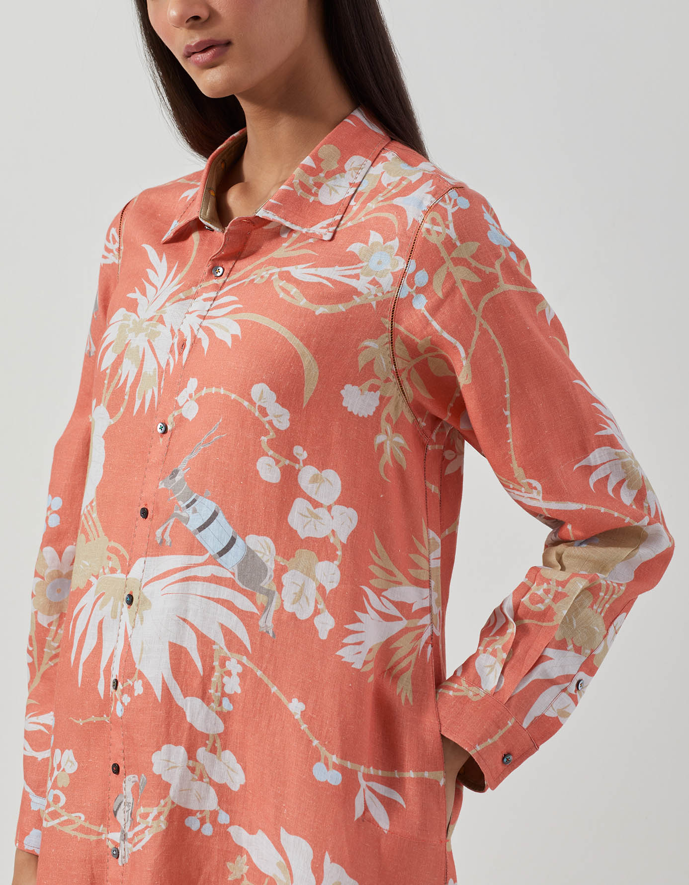 Usha Linen Dress in Coral - Lightweight & Breathable Summer Dress for Beach, Vacation, and Casual Outings