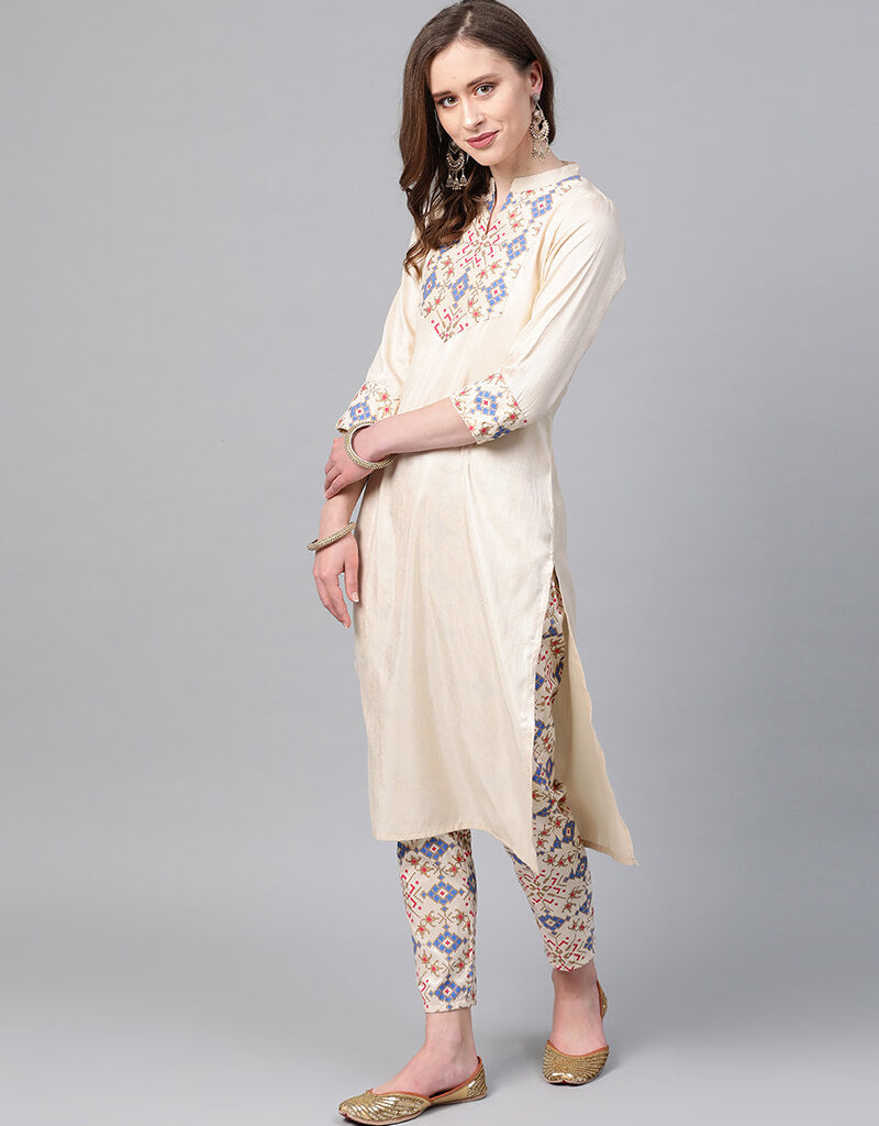 Beige Poly Silk Straight Leg Pants for Women - Elegant Office Wear & Casual Outfits