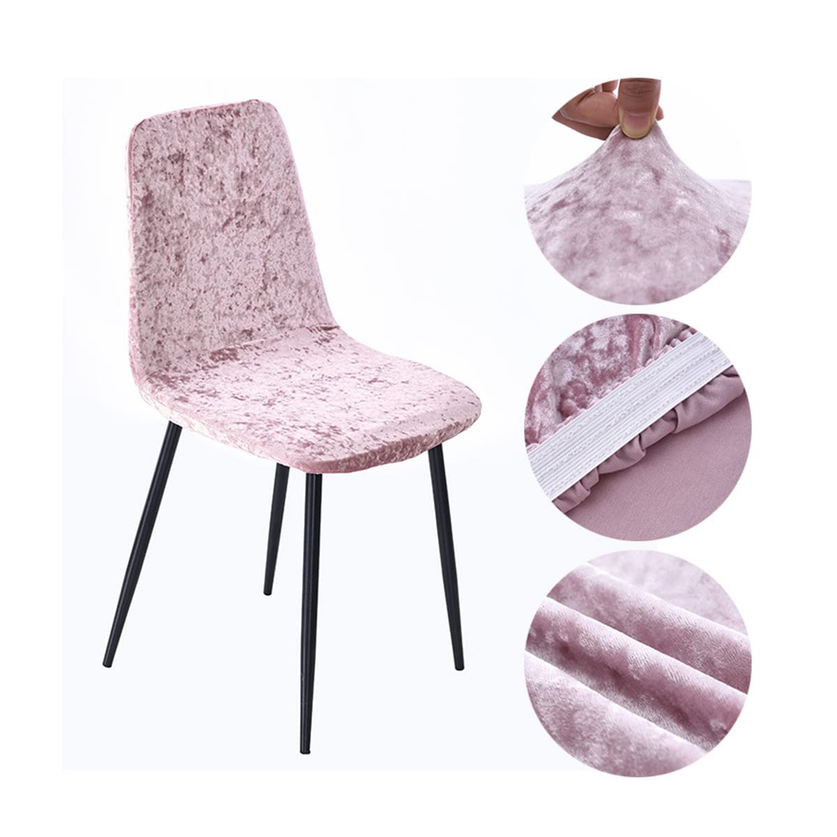 Velvet Stretch Dining Chair Covers Set of 2/4/6 - Washable Armless Slipcovers for Kitchen & Side Chairs - Soft Velvet Seat Protectors (Pink, 2 Pack) - Perfect for Dining Rooms, Restaurants & Home Decor