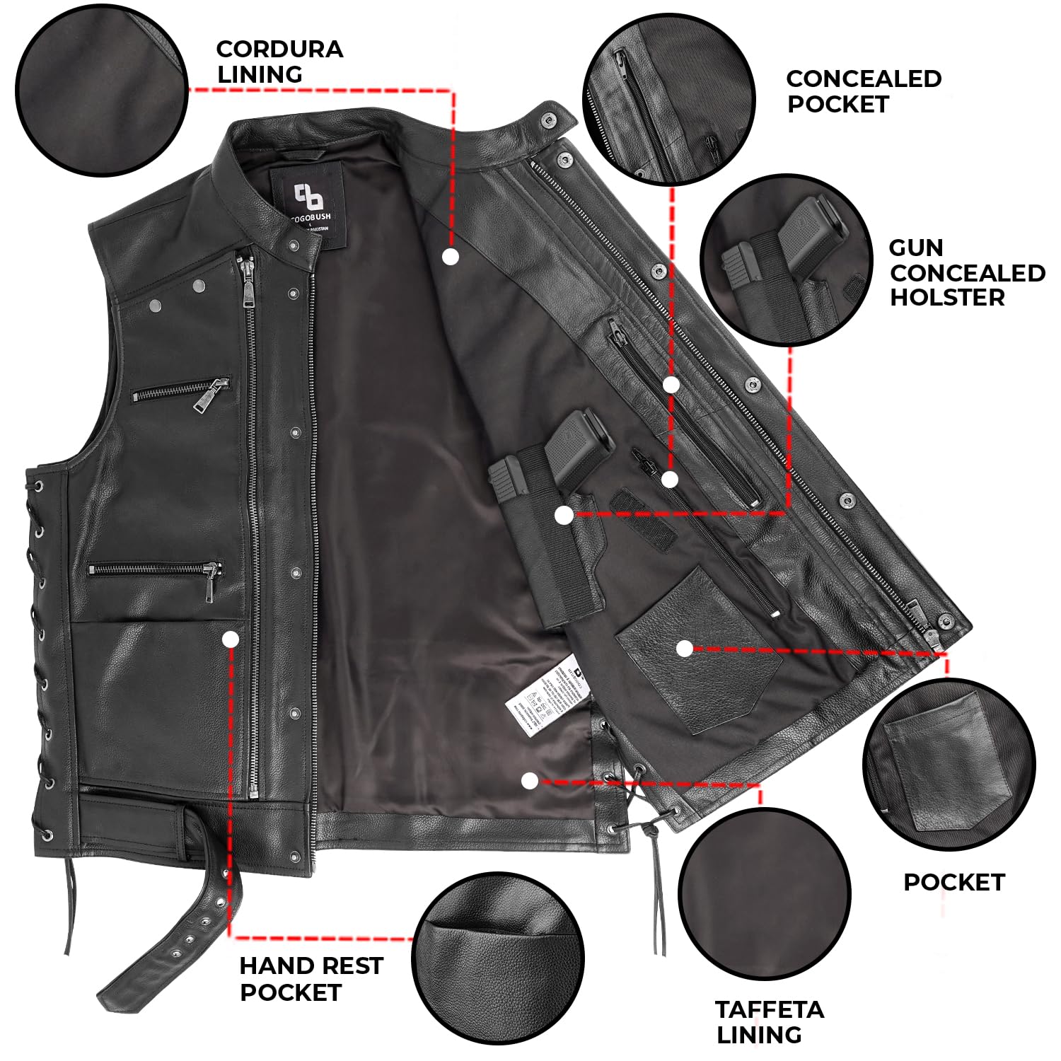 Premium Black Cow Leather Motorcycle Vest for Men - Adjustable Sides, Durable Biker Jacket - Perfect for Riding, Outdoor Adventures & Casual Wear