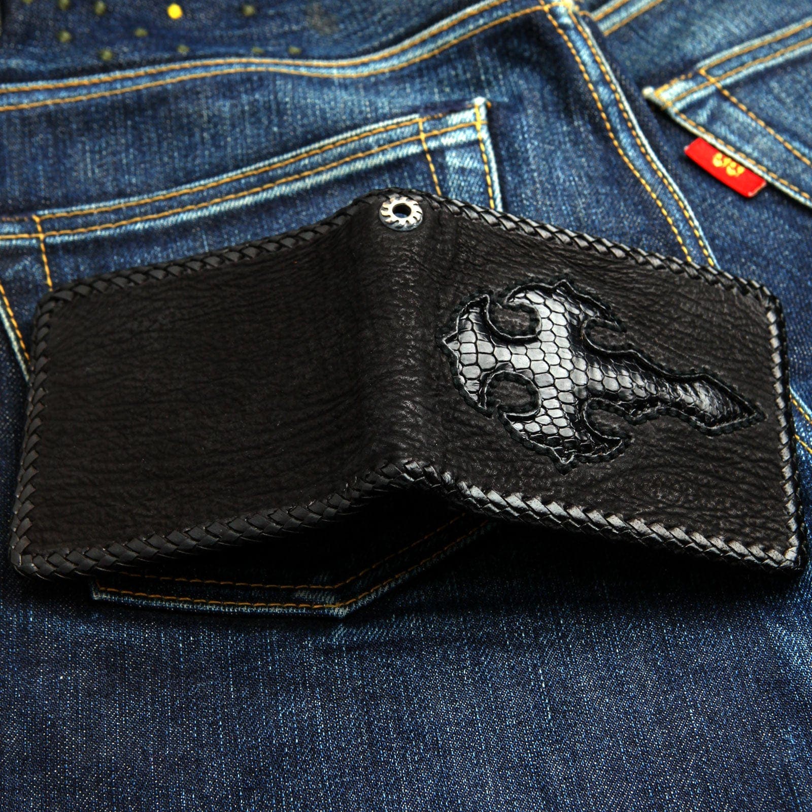 Genuine Leather Bifold Biker Wallet for Men - Cross Black Stylish & Durable RFID Blocking - Perfect for Motorcycle Riders, Travel & Everyday Use