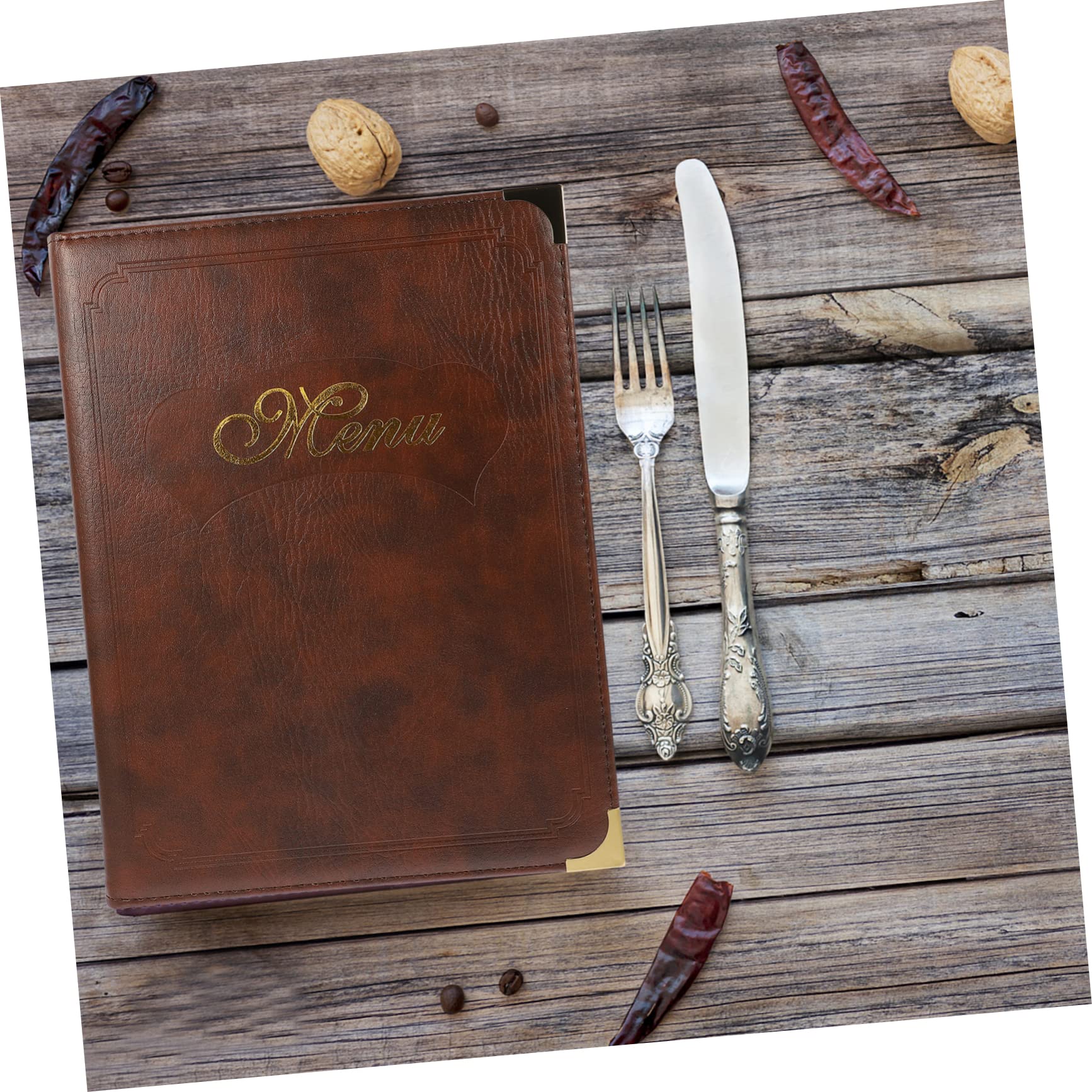 Premium Leather A4 Menu Holder - Restaurant Guest Check & Order Display Stand - Durable Leather Menu Book Cover for Tabletop Use - Ideal for Cafes, Bars, and Fine Dining Establishments