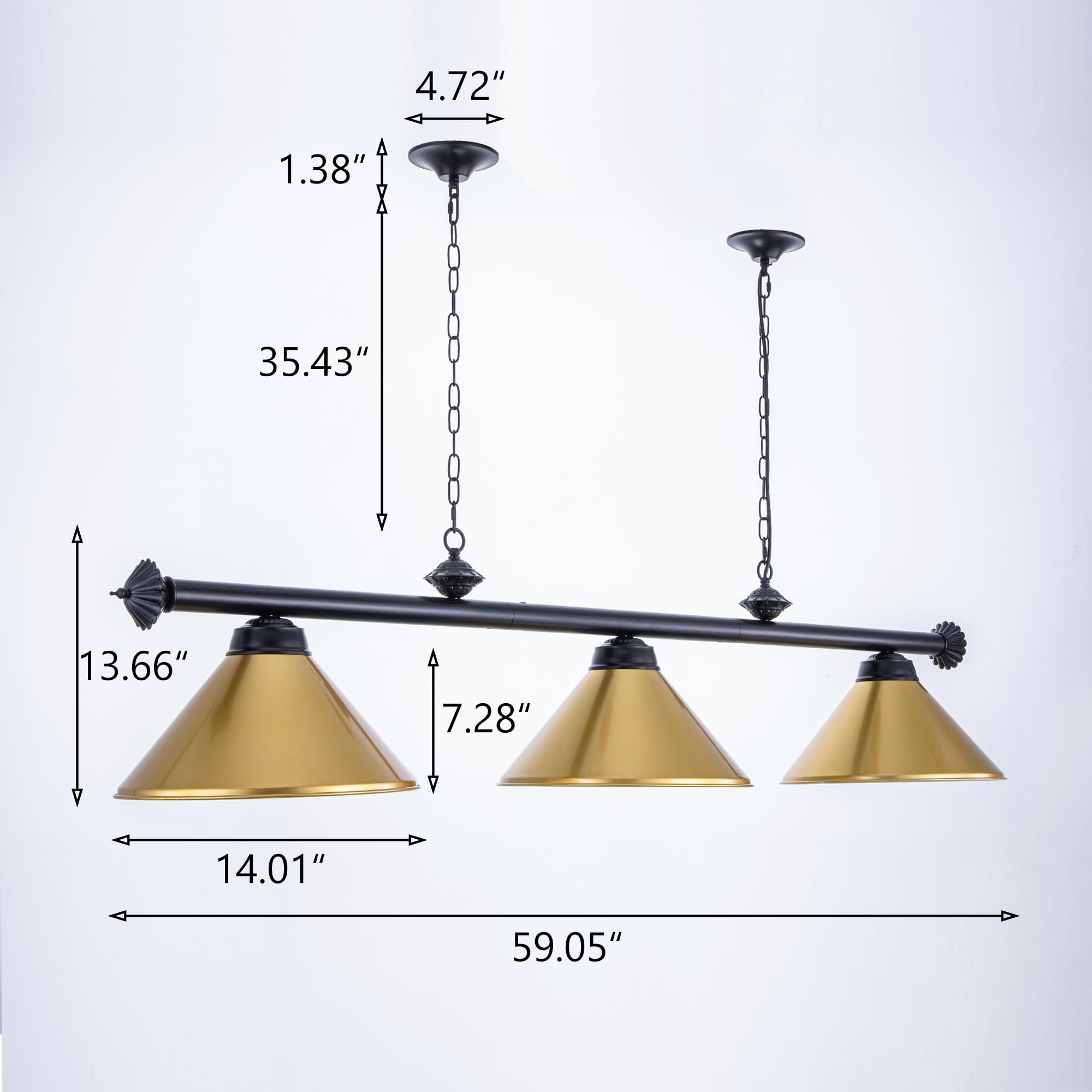 Wellmet 3-Light Billiard Table Lamp - Modern Metal Shade Hanging Light Fixture for 7' & 8' Pool Tables - Perfect for Game Rooms, Man Caves & Kitchen Islands (Ideal for Late-Night Games & Stylish Home Decor)