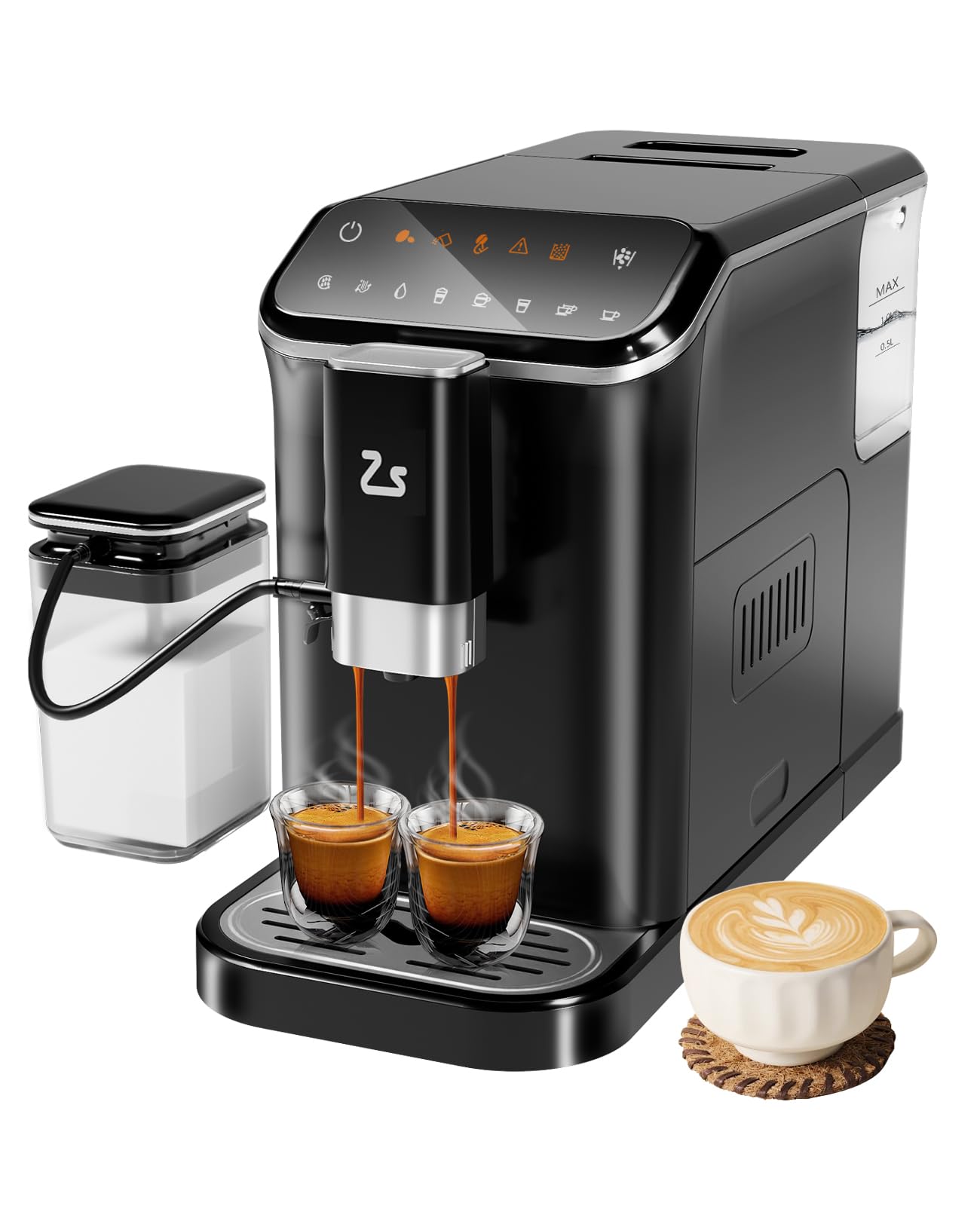 **Zstar Fully Automatic Espresso Machine with Built-in Grinder & Milk Frother, 1.5L Water Tank – One-Touch Operation for Latte, Cappuccino, Macchiato – Perfect for Home, Office & Coffee Shops**