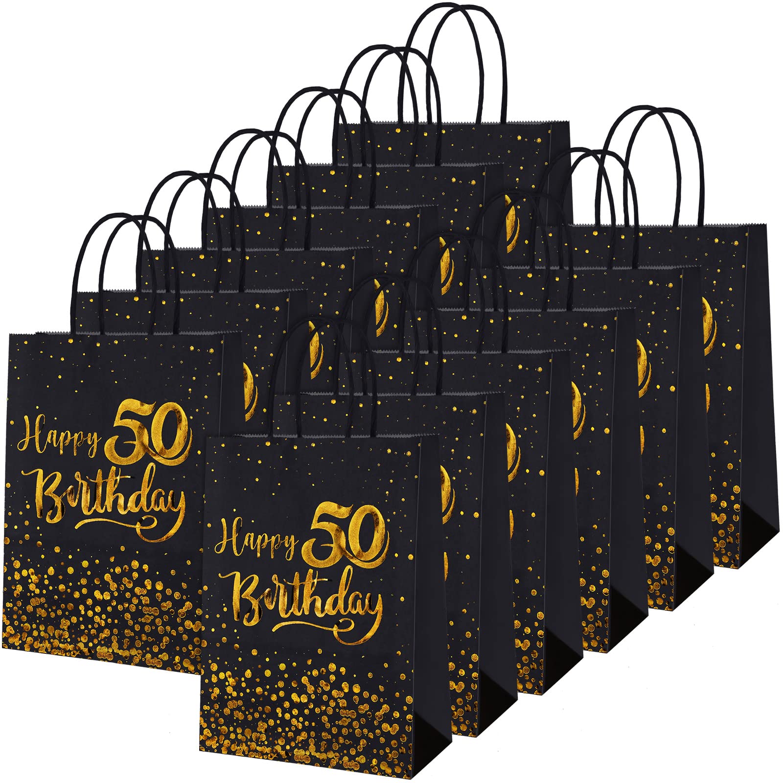 24 Pack Black & Gold 50th Birthday Gift Bags - Kraft Paper Party Favor Bags for Candy, Wedding, Anniversary Celebrations - Perfect for Birthday Parties, Retirement Events & Special Occasions