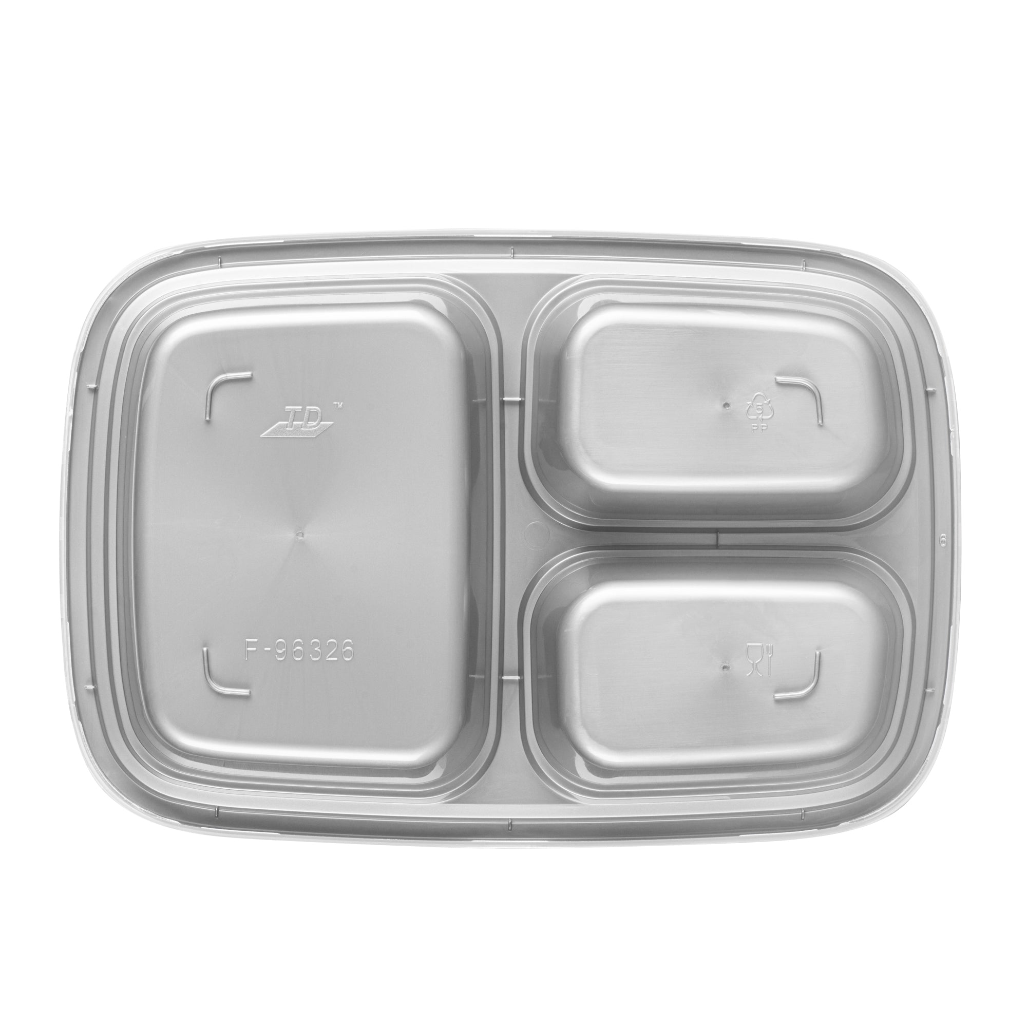 26 oz 3-Compartment Plastic Food Storage Containers with Clear Lids - 100 Pack, Microwave Safe & Durable (8.75