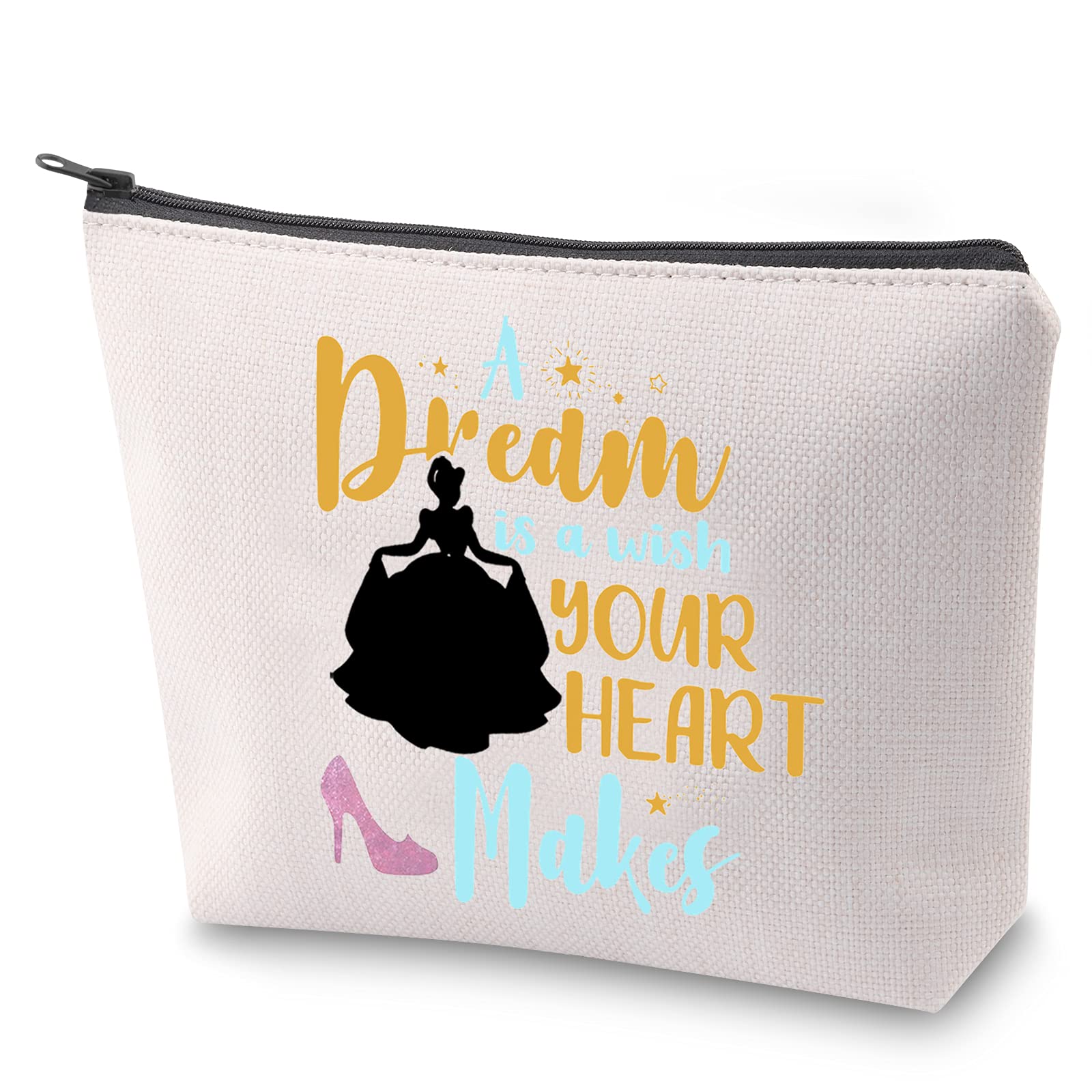 ZJXHPO Disney Princess Makeup Bag - 'A Dream Is A Wish Your Heart Makes' Gift for Women & Girls | Perfect for Travel, Cosmetics Storage & Birthday Presents