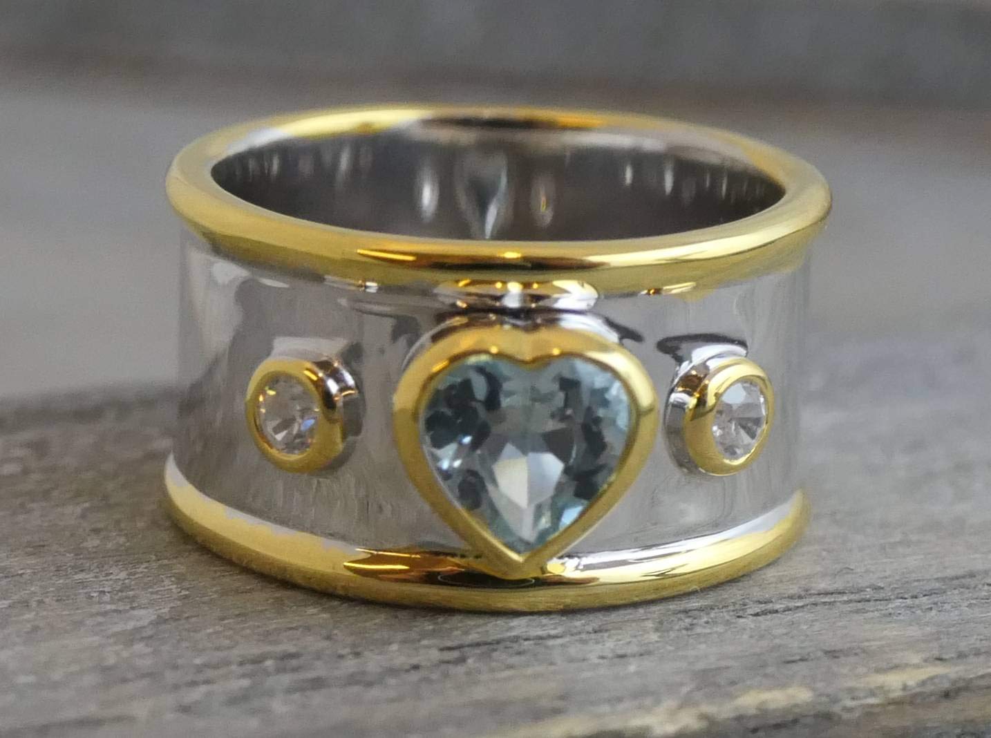 Blue Topaz & Zircon Heart Sterling Silver Ring - Natural December Birthstone Jewelry - Handmade Gift for Women - Valentine's Day, Mother's Day, Birthday Present - Perfect for Romantic Occasions & Special Celebrations