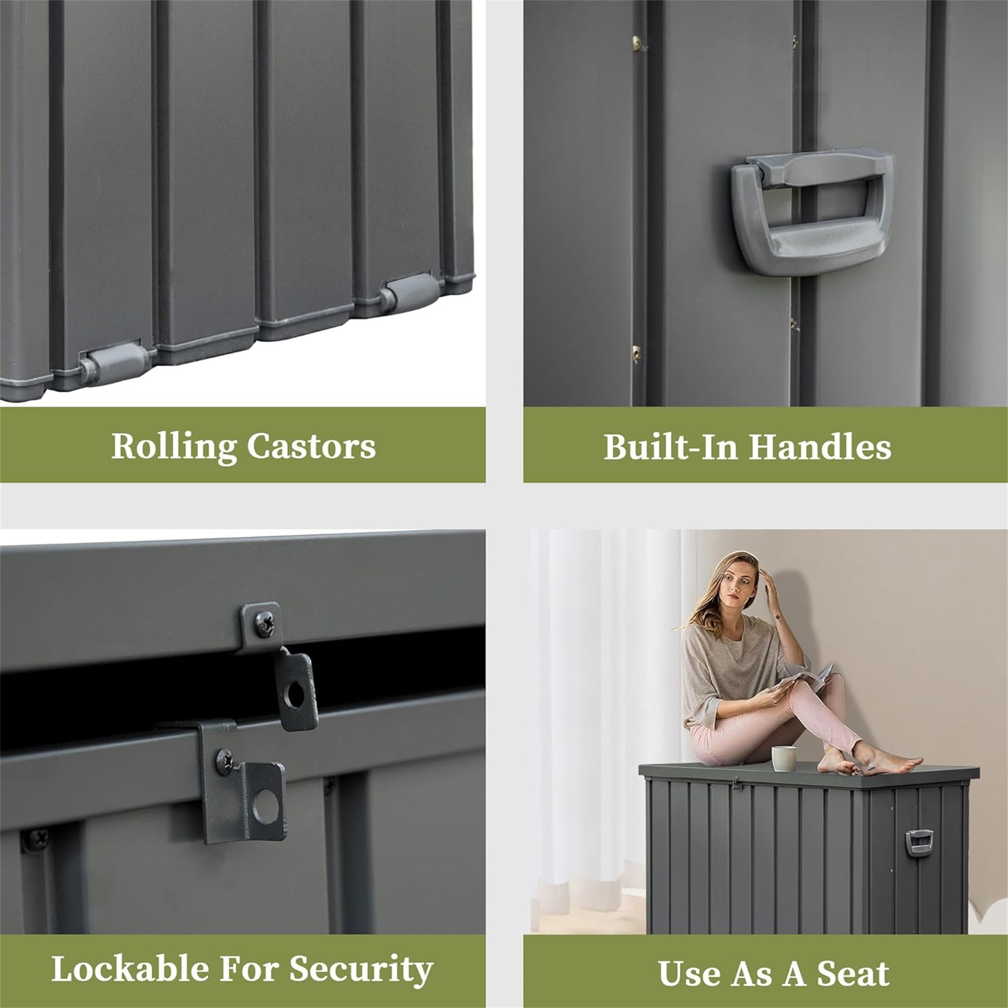 200 Gallon Outdoor Storage Deck Box - Waterproof, Lockable Large Patio Storage Bin for Cushions, Pillows & Garden Tools - Durable Dark Gray Deck Box for Backyard, Poolside & Patio Organization