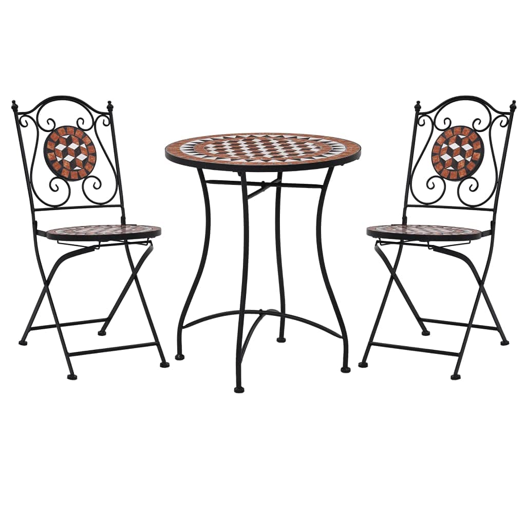 3-Piece Mosaic Bistro Set - Ceramic Tile Terracotta Cast Aluminum Dining Chairs with Outdoor Table for Patio, Yard, Garden - Antique Copper Finish - Perfect for Outdoor Dining, Entertaining & Relaxing in Your Backyard or Balcony