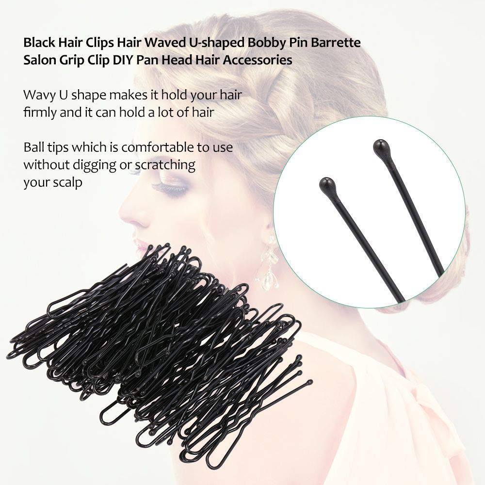 120 Pcs Black U-Shaped Bobby Pins - Small Waved Hair Clips for Women, Salon Grip Barrette Hair Accessories, DIY Hairstyling, Ponytail & Updo Holders (Perfect for Daily Use, Weddings & Special Events)