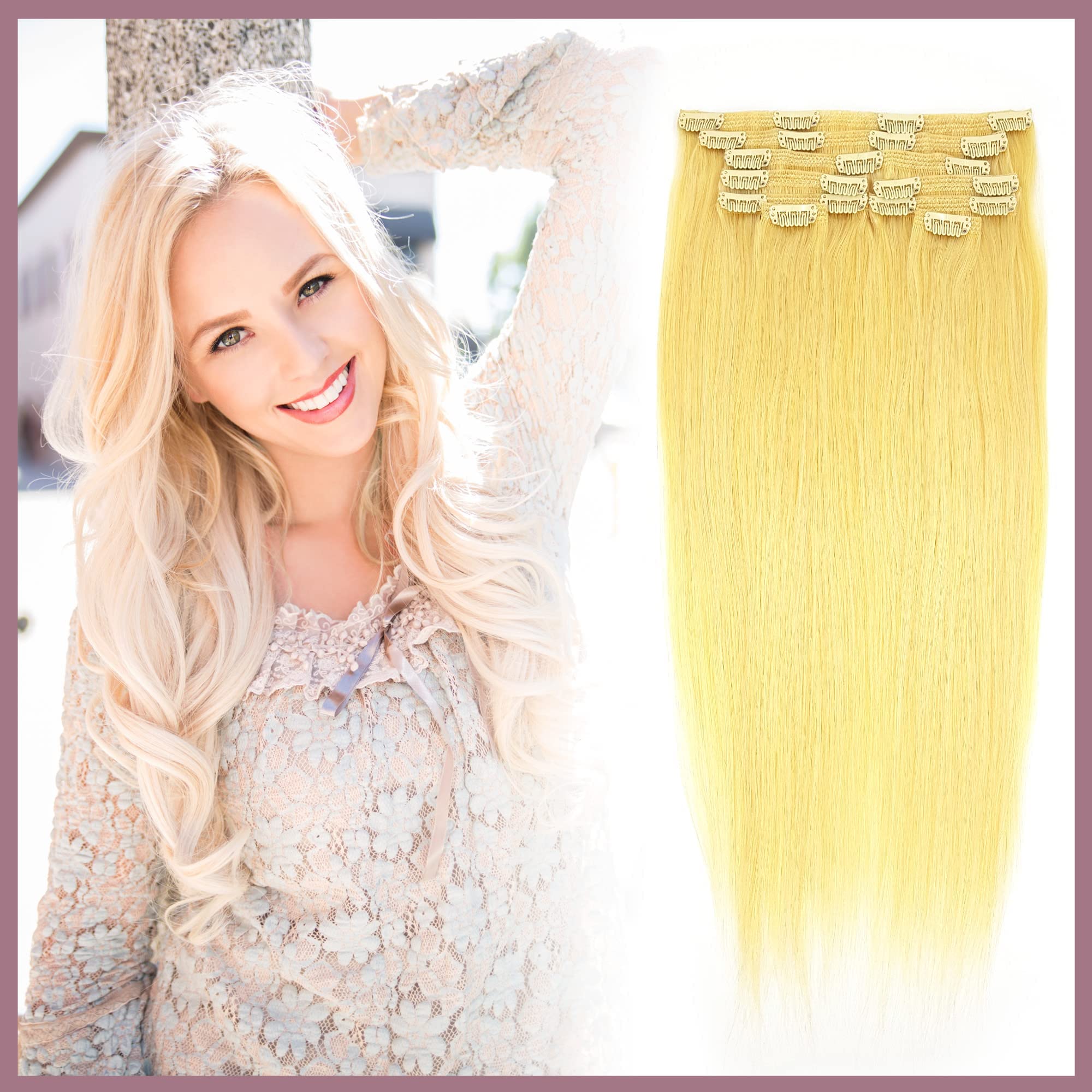 100% Human Remy Clip-In Hair Extensions - 9-Piece Long Straight Natural Looking Set (Black, Brown, Blonde) | Tangle-Free, Reusable & Invisible | Perfect for Daily Styling, Parties & Special Occasions