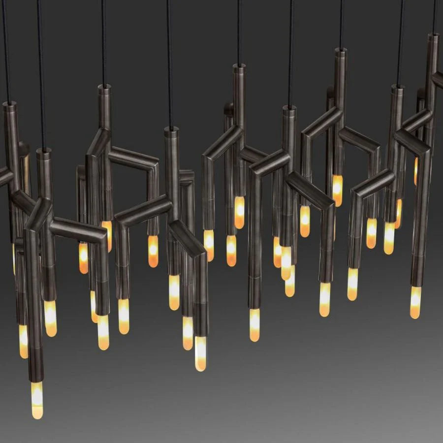Modern Flora Linear Chandelier - 6-Light LED Crystal Pendant Lighting Fixture for Dining Room, Kitchen Island & Bedroom - Elegant Gold Finish Contemporary Ceiling Light