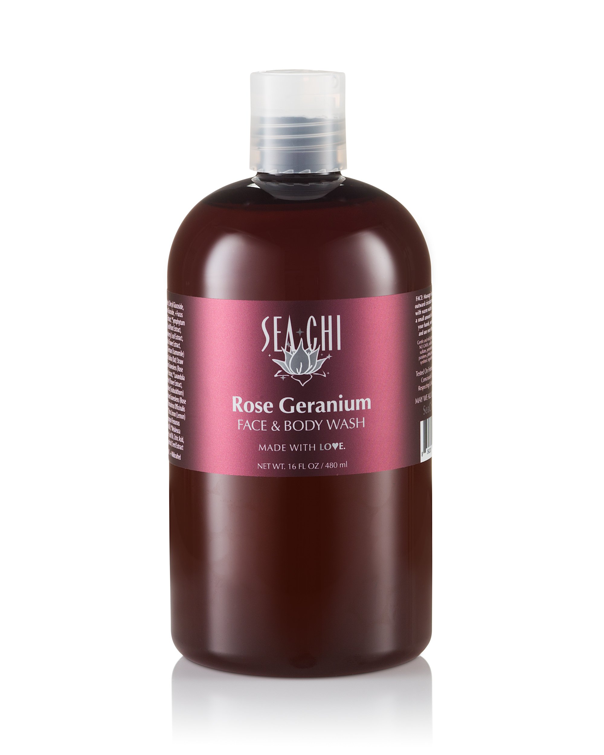Organic Rose Geranium Face and Body Wash - 16oz/480ml | Hydrating & Gentle Cleanser for All Skin Types | Perfect for Daily Shower & Spa Relaxation