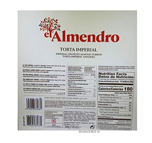 El Almendro Turron Torta Imperial 200g - Pack of 6 Spanish Almond Nougat Bars | Gourmet Holiday Gift, Christmas Treat & Dessert for Parties & Family Gatherings