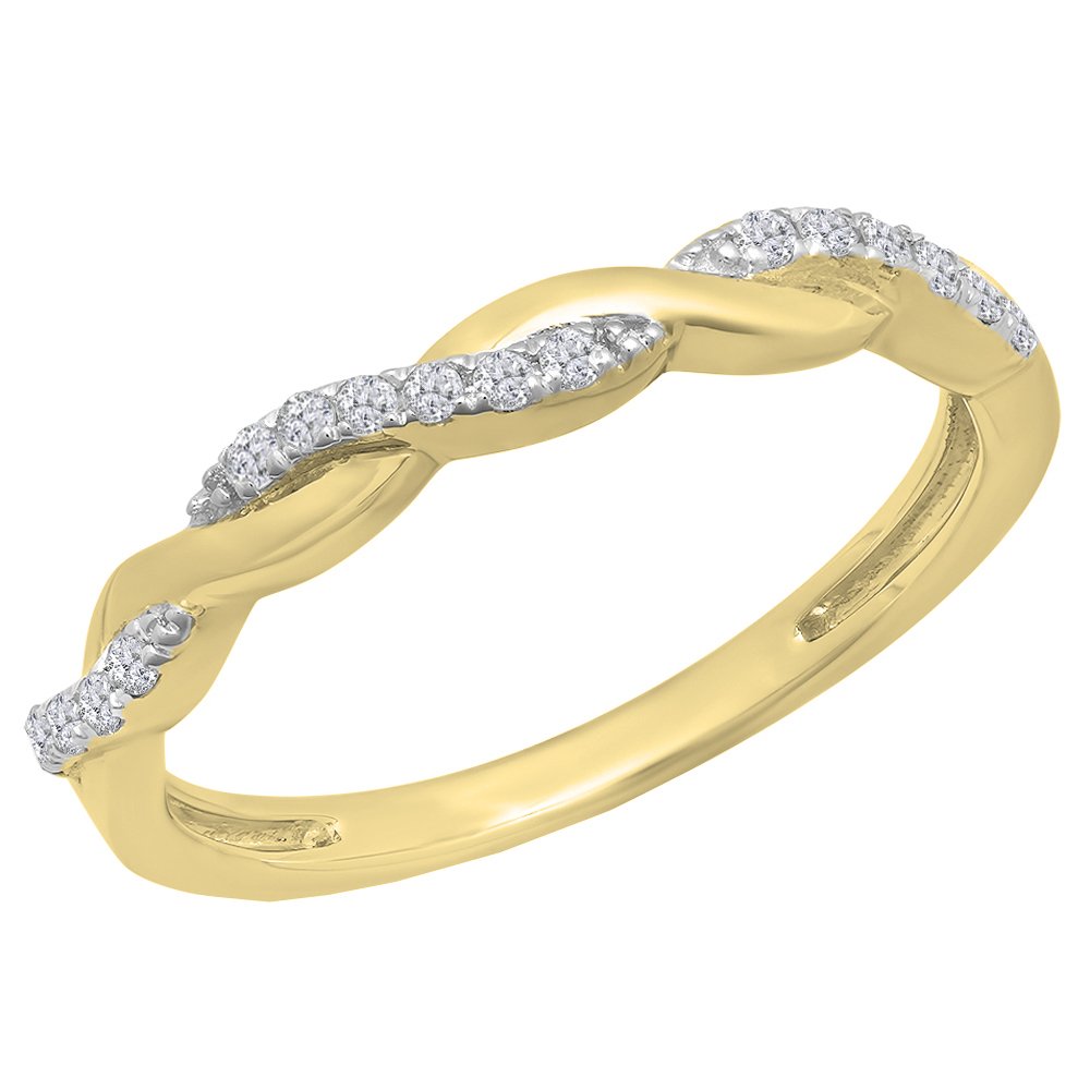 Dazzlingrock 14K White Gold Round Diamond Wedding Band for Women - 0.15 Carat Stackable Swirl Ring - Elegant Bridal Jewelry for Engagement, Anniversary & Special Occasions
