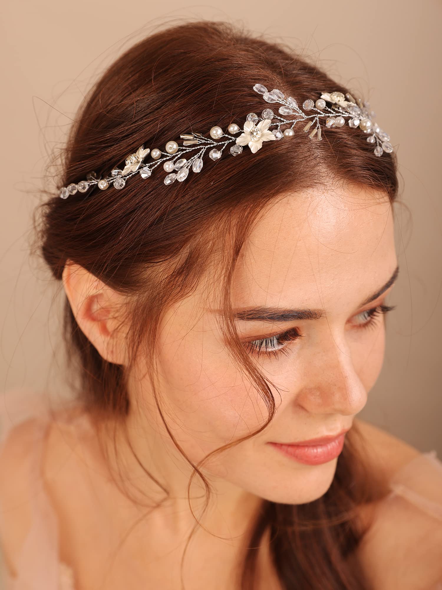 Kercisbeauty Silver Floral Headband for Women & Girls - Handmade Bohemian Wedding Hair Vine Accessory | Perfect for Bridal, Prom, Party & Special Occasions