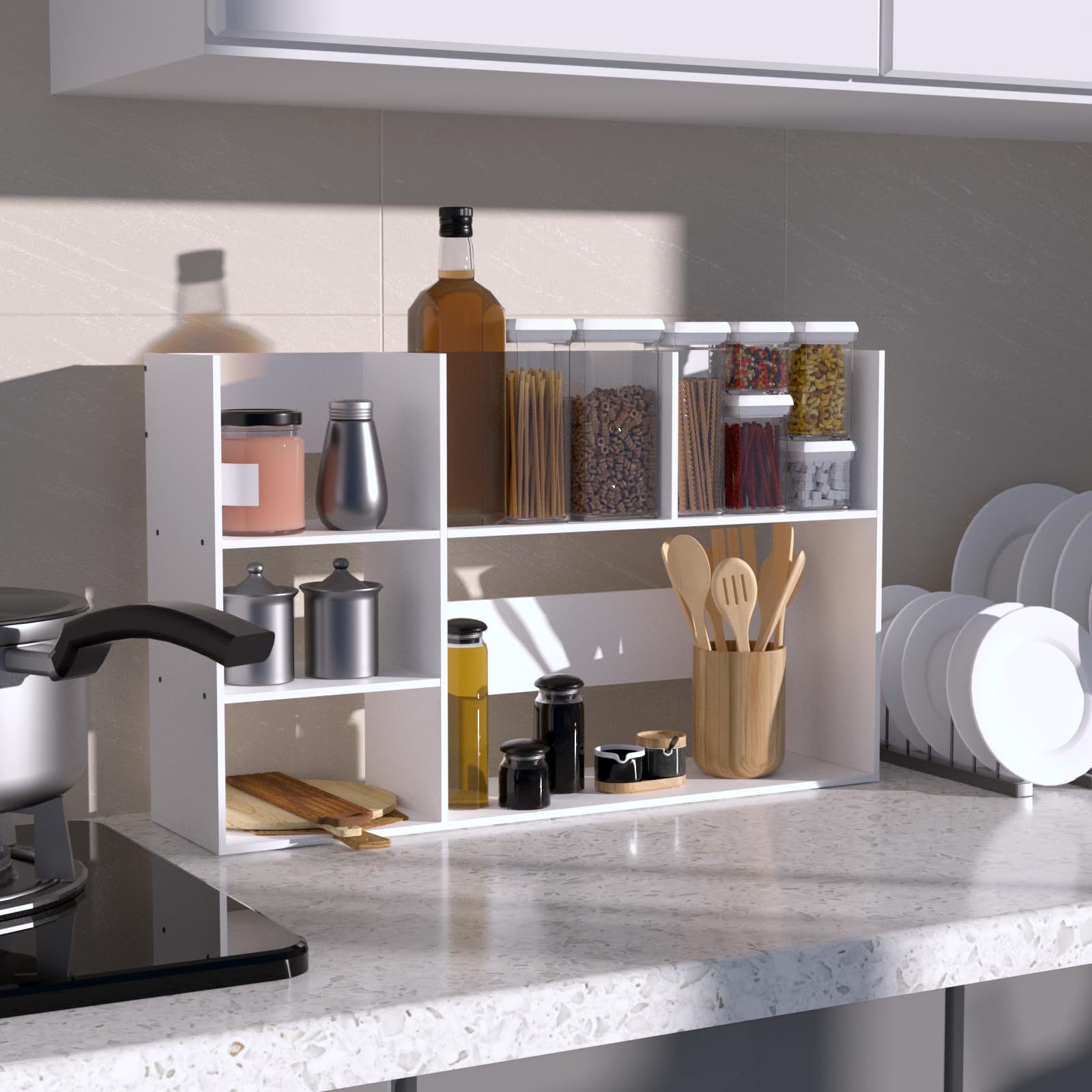 Extra Large Desk Organizer Shelves for Office & Home - Multi-Tier Storage Rack with Drawers | White Office Desk Shelf for Papers, Books & Supplies | Perfect for Workspace Organization & Home Office Decor