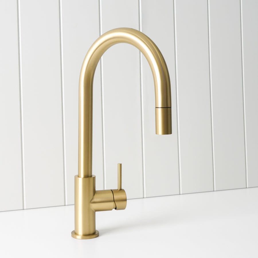Sydney Pullout Kitchen Faucet with Sprayer - Brushed Brass Finish - Modern Design for Sink, Dishwashing & Cooking