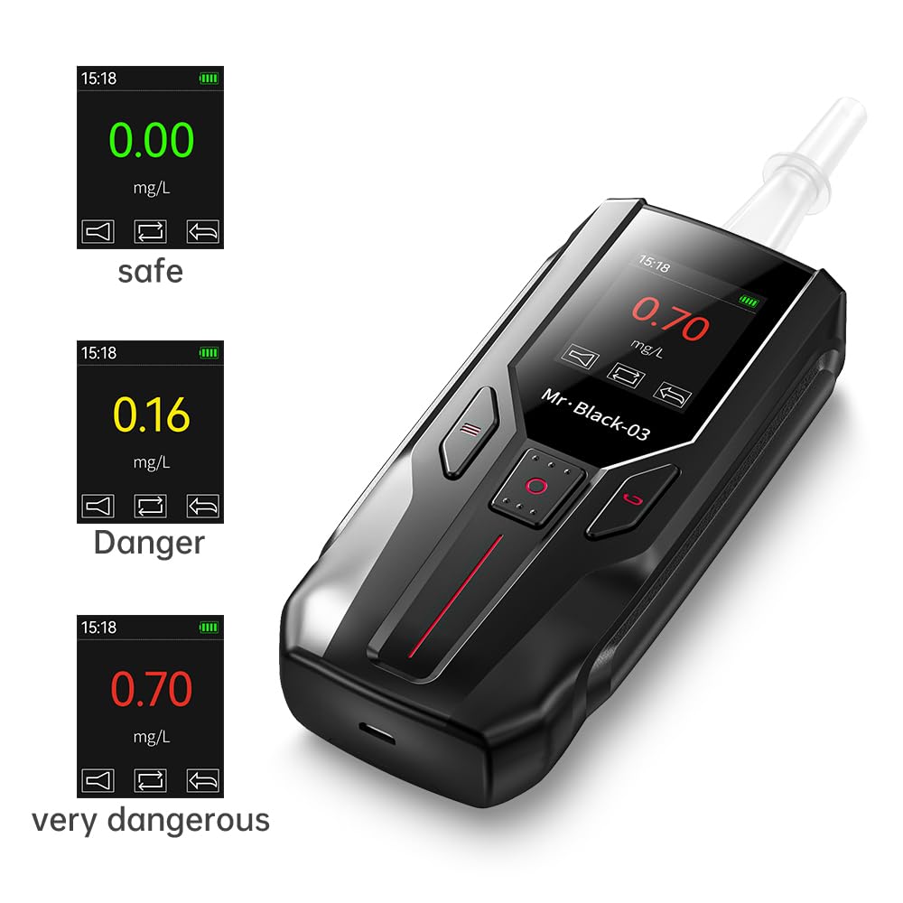 Professional Breathalyzer - Portable Alcohol Tester with LCD Display, Accurate BAC Measurement for Personal & Workplace Use - Ideal for Home Safety, Party Monitoring, and Law Enforcement Scenarios