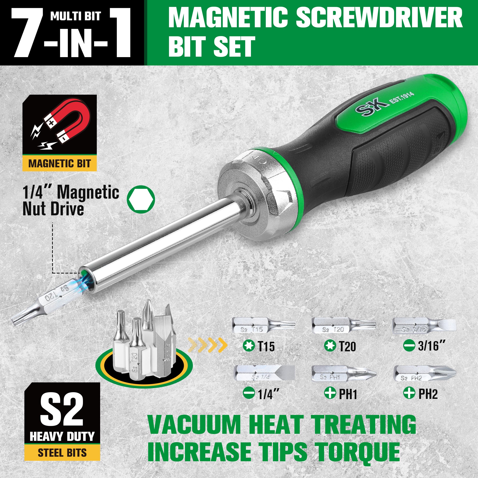 7-in-1 Multi-bit Reversible Ratcheting Screwdriver with 216 Positions - Perfect for Home Repairs, DIY Projects & Professional Use