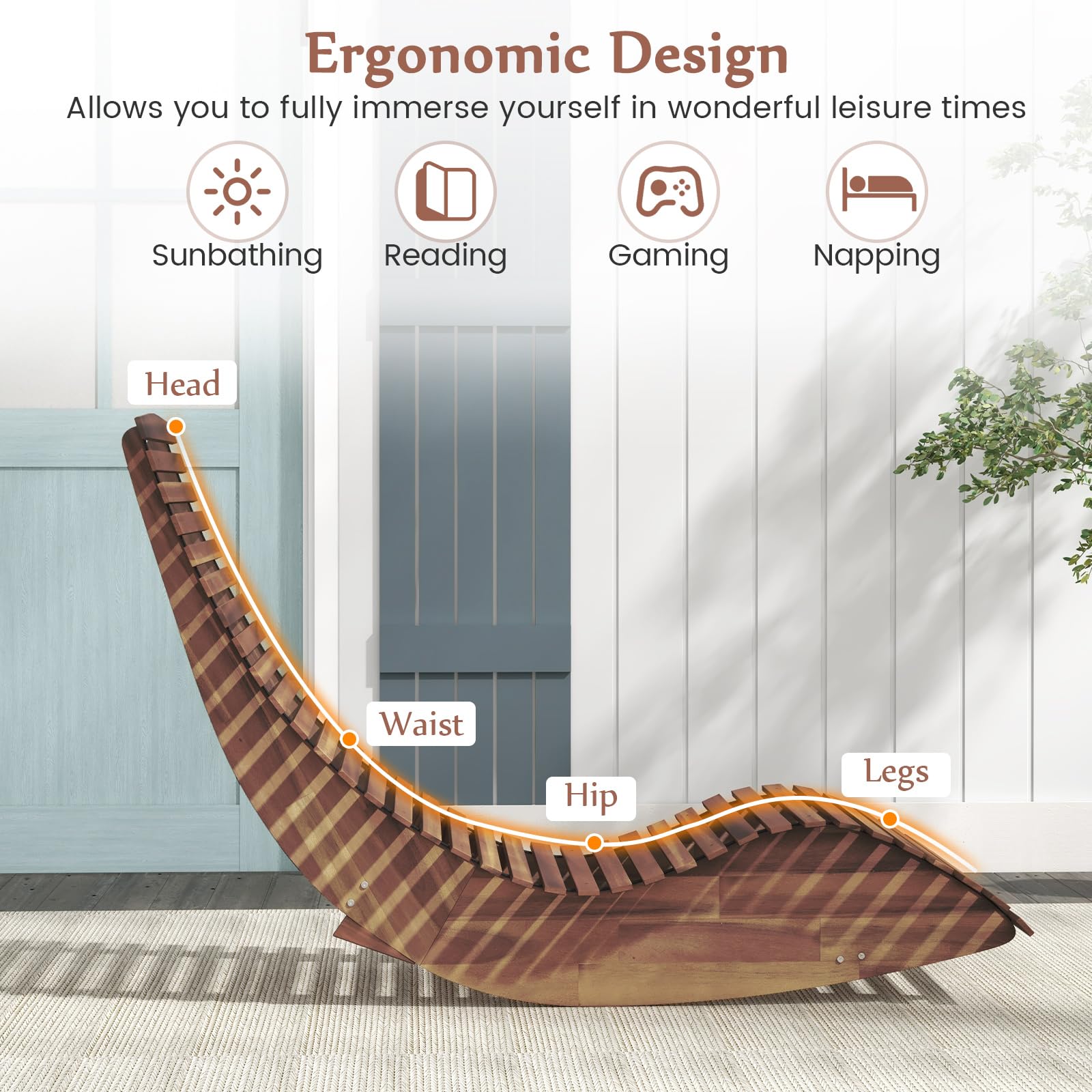 Giantex Outdoor Chaise Lounge Chair Set of 2 - Acacia Wood Patio Lounger with Slatted Design & Rocking Feature, Perfect for Sunbathing, Poolside Relaxation, Beach Lounging, and Backyard Decor