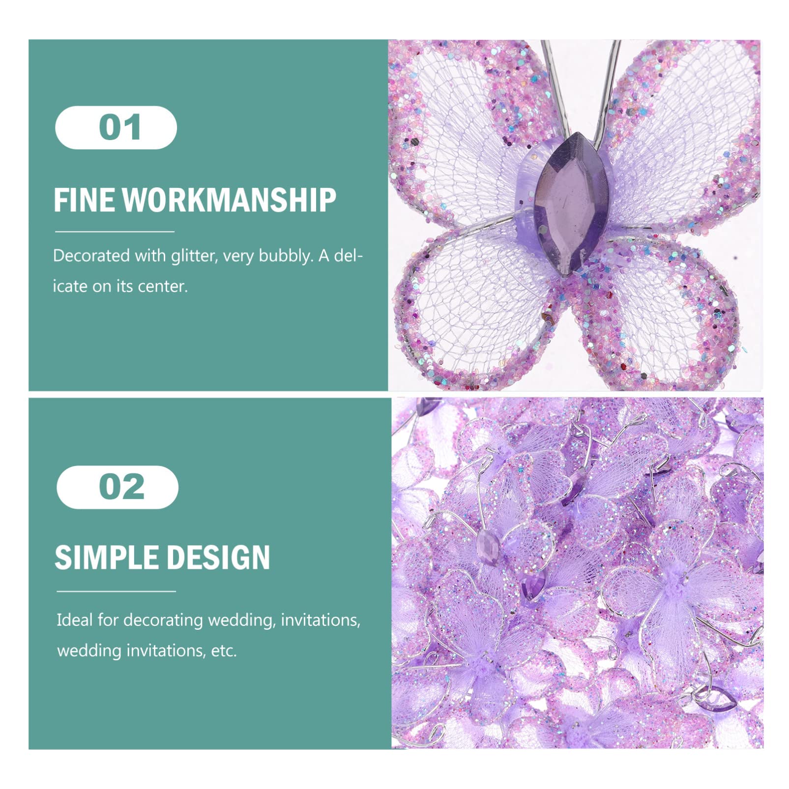 50Pcs Purple Sheer Mesh Glitter Butterflies Decorations for Home, Wedding, Party Wall Decor - DIY Crafts, Baby Shower, Garden & Event Decoration
