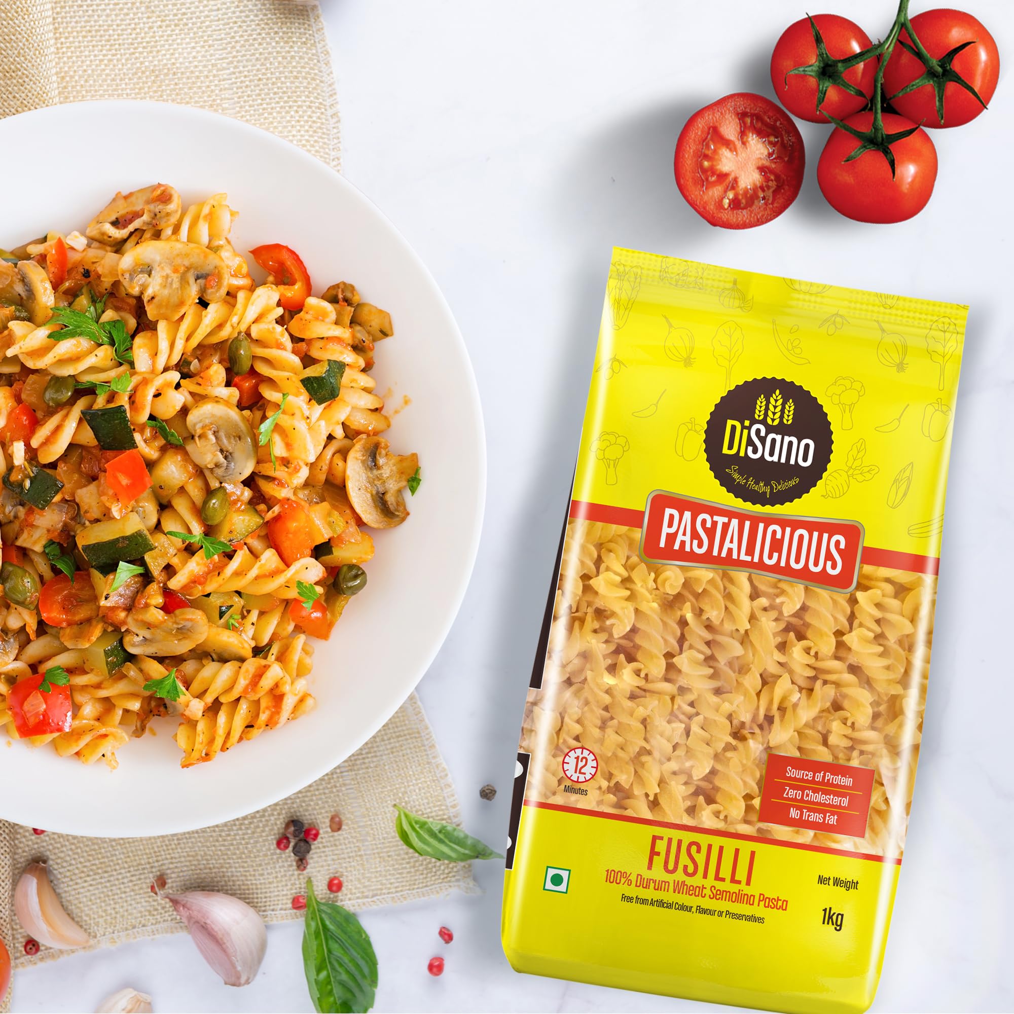 DISANO Fusilli Pasta 1kg - 100% Durum Wheat Pasta, High Protein & Fiber, No Maida - Perfect for Italian Dishes, Meal Prep & Healthy Eating