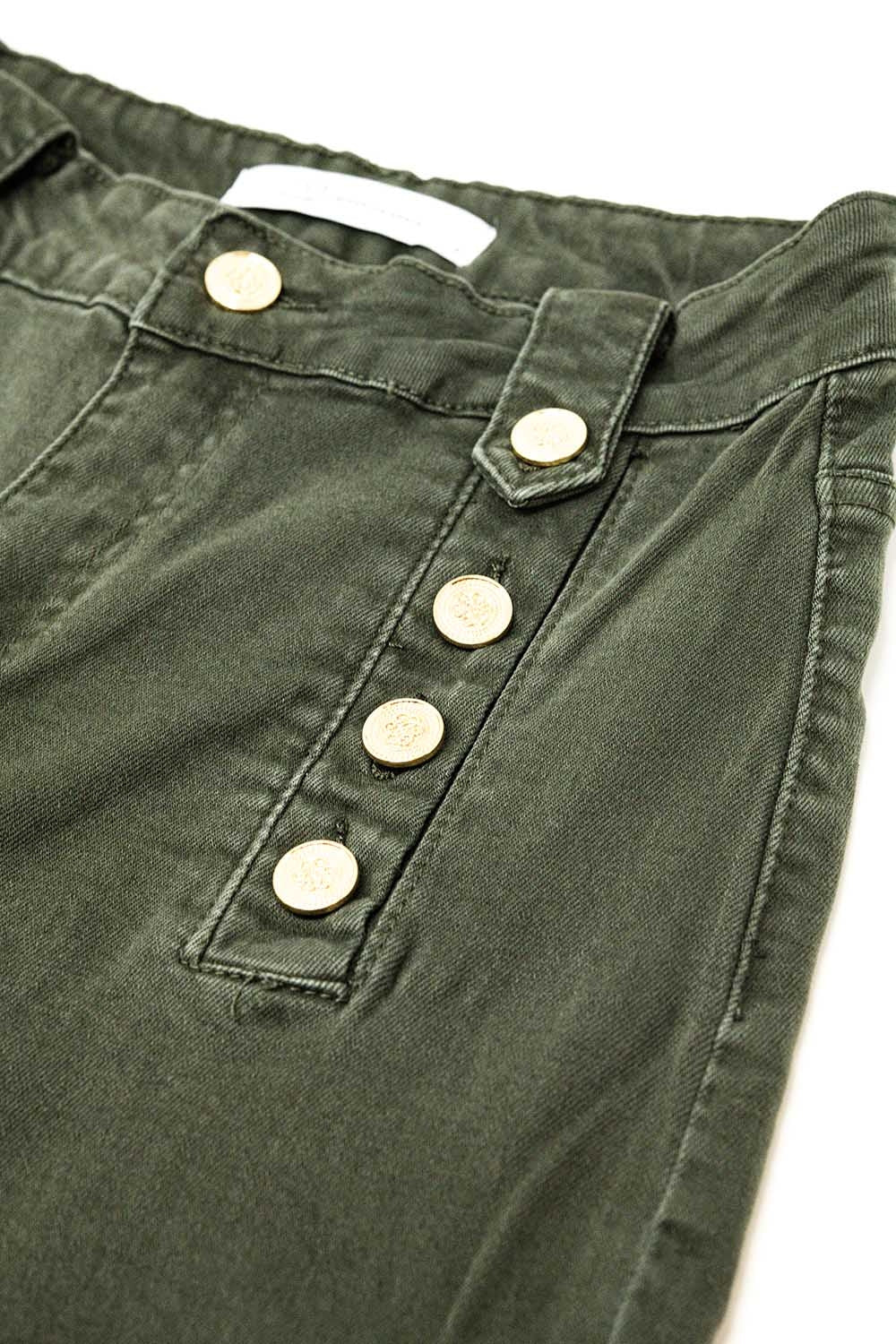 Women's High Waist Straight Leg Jeans with Gold Side Buttons in Khaki - Perfect for Casual Outings, Office Wear & Date Nights
