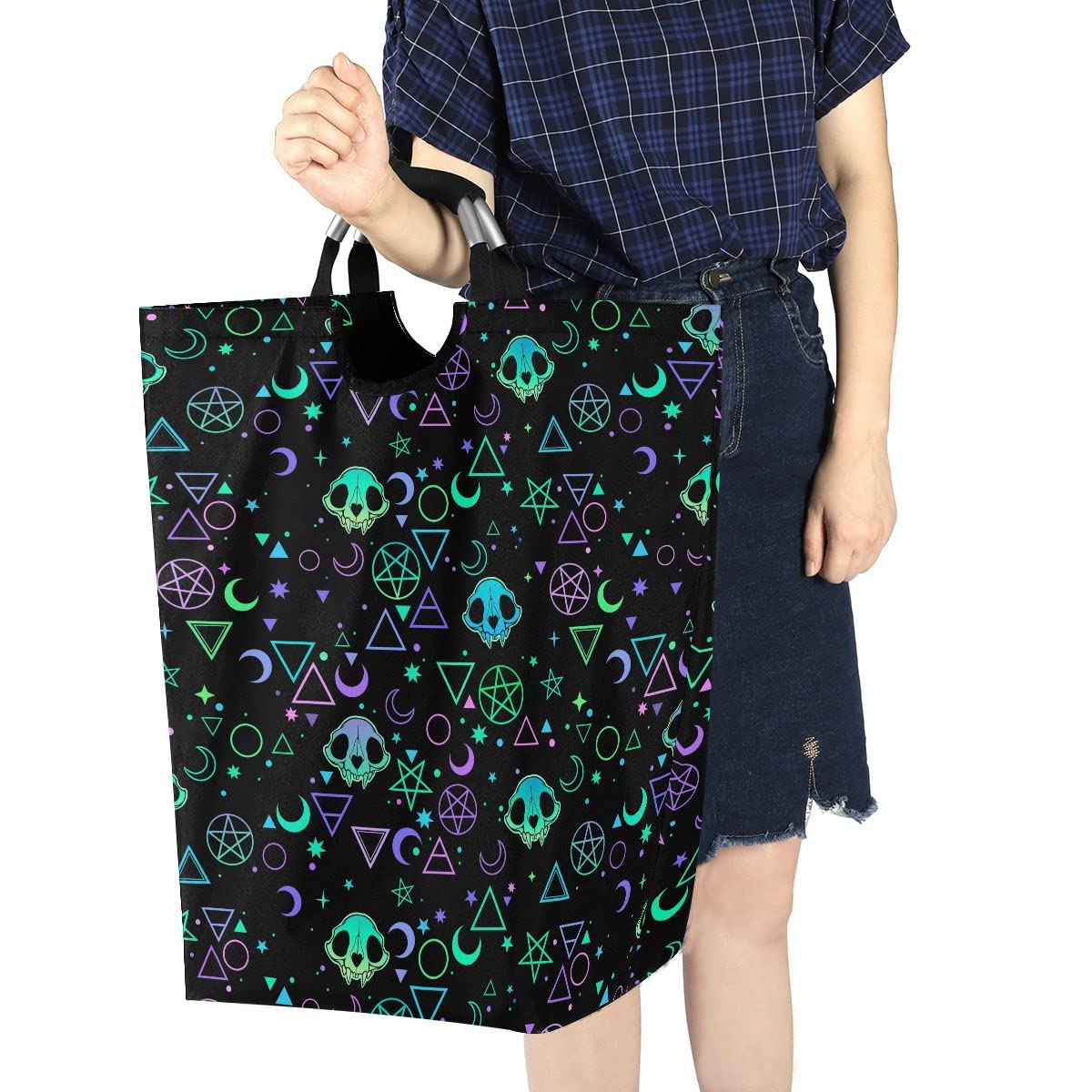 Magic Skulls Foldable Laundry Bag with Handles - Collapsible Laundry Basket & Hamper for Bathroom Organization, Laundry Room Storage & Decor - Perfect for Small Spaces, Dorm Rooms & Travel