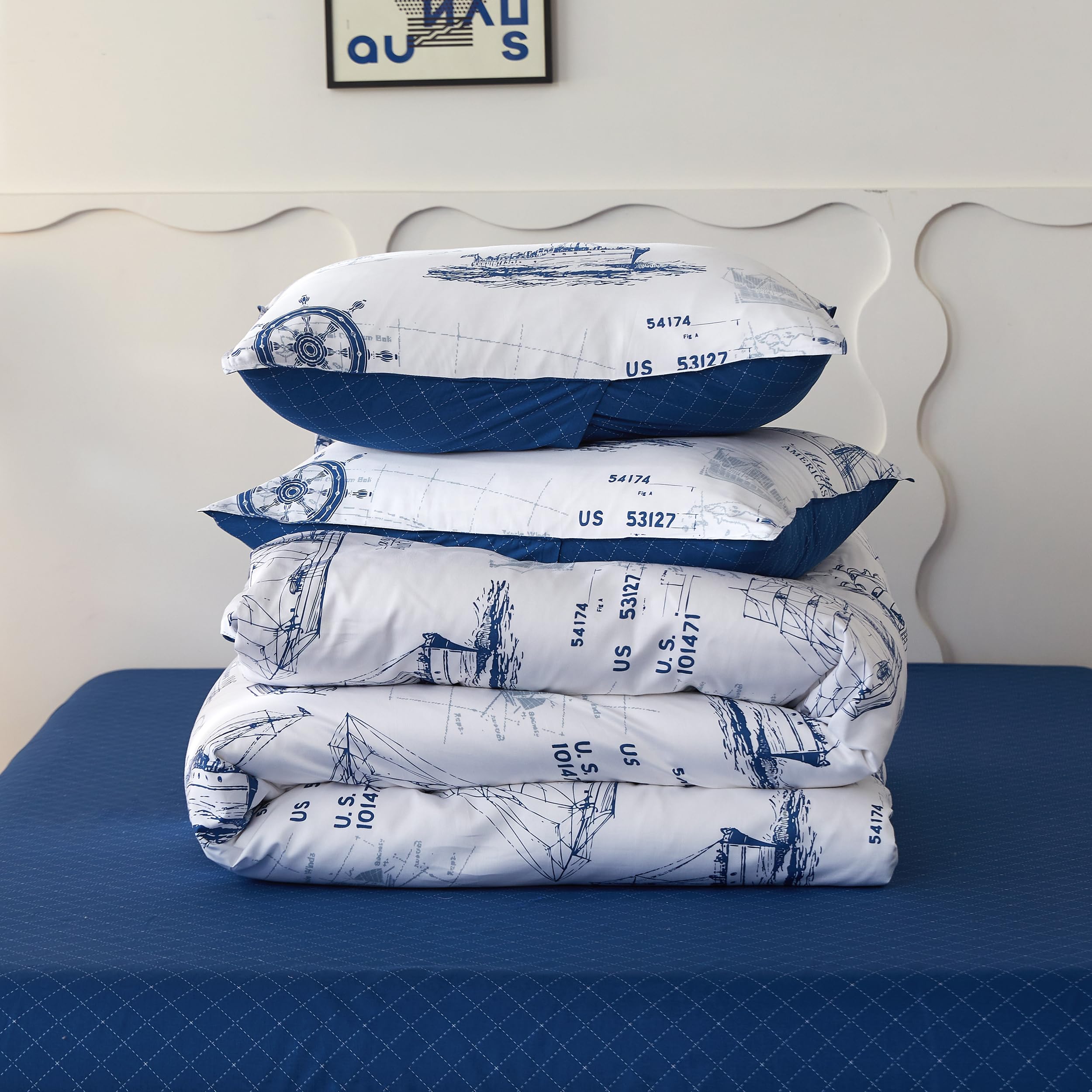 100% Organic Cotton Duvet Cover Set for Kids & Teens - 3 Piece Soft Cartoon Comforter with Zipper Closure, Sailboat Pattern Twin Size Bedding | Perfect for Boys' Room, Nursery Decor & Cozy Sleep