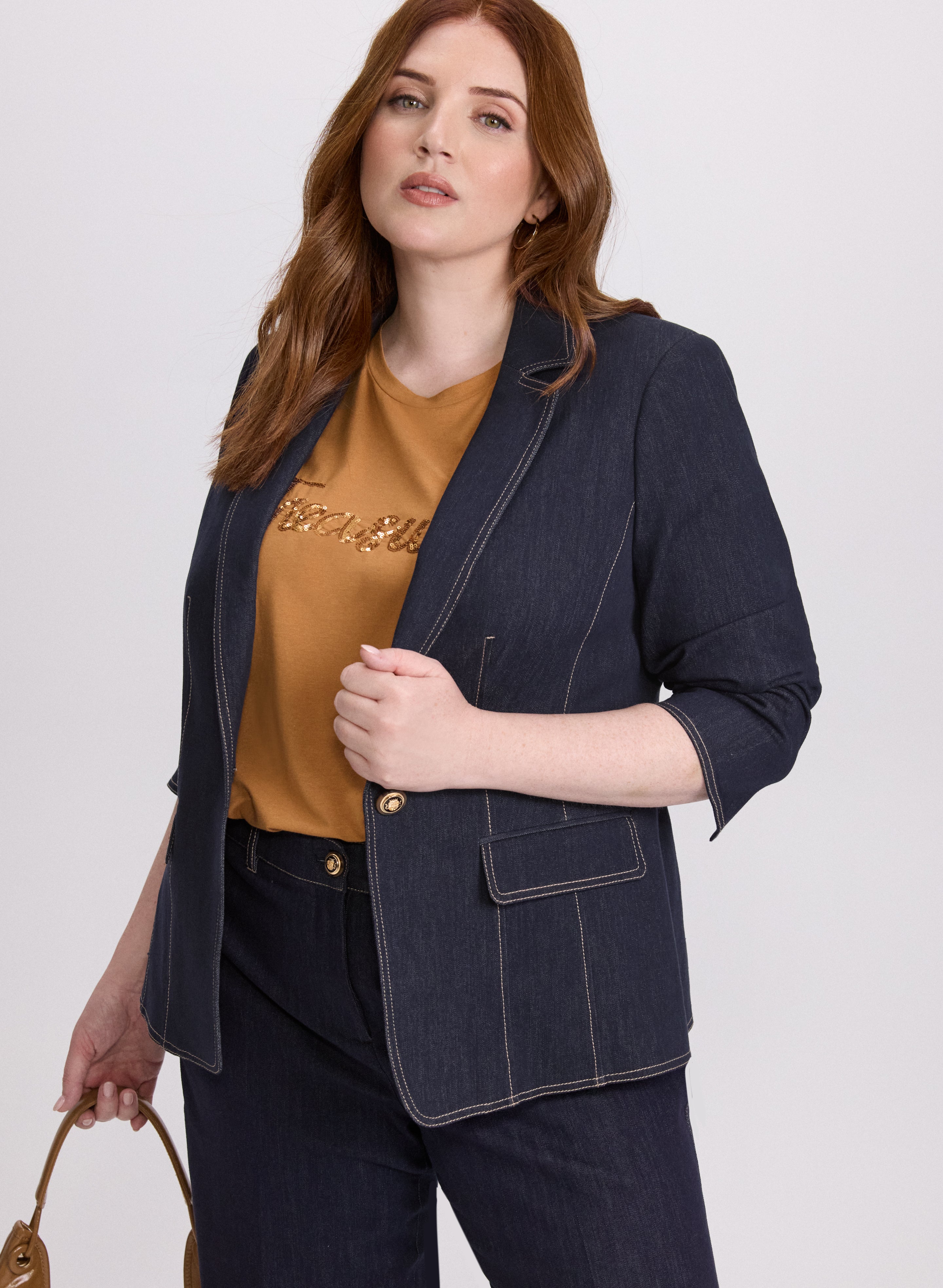 Stylish Contrast Stitch Denim Blazer for Women - Trendy Casual & Office Wear Jacket - Perfect for Work, Date Night & Spring Outfits