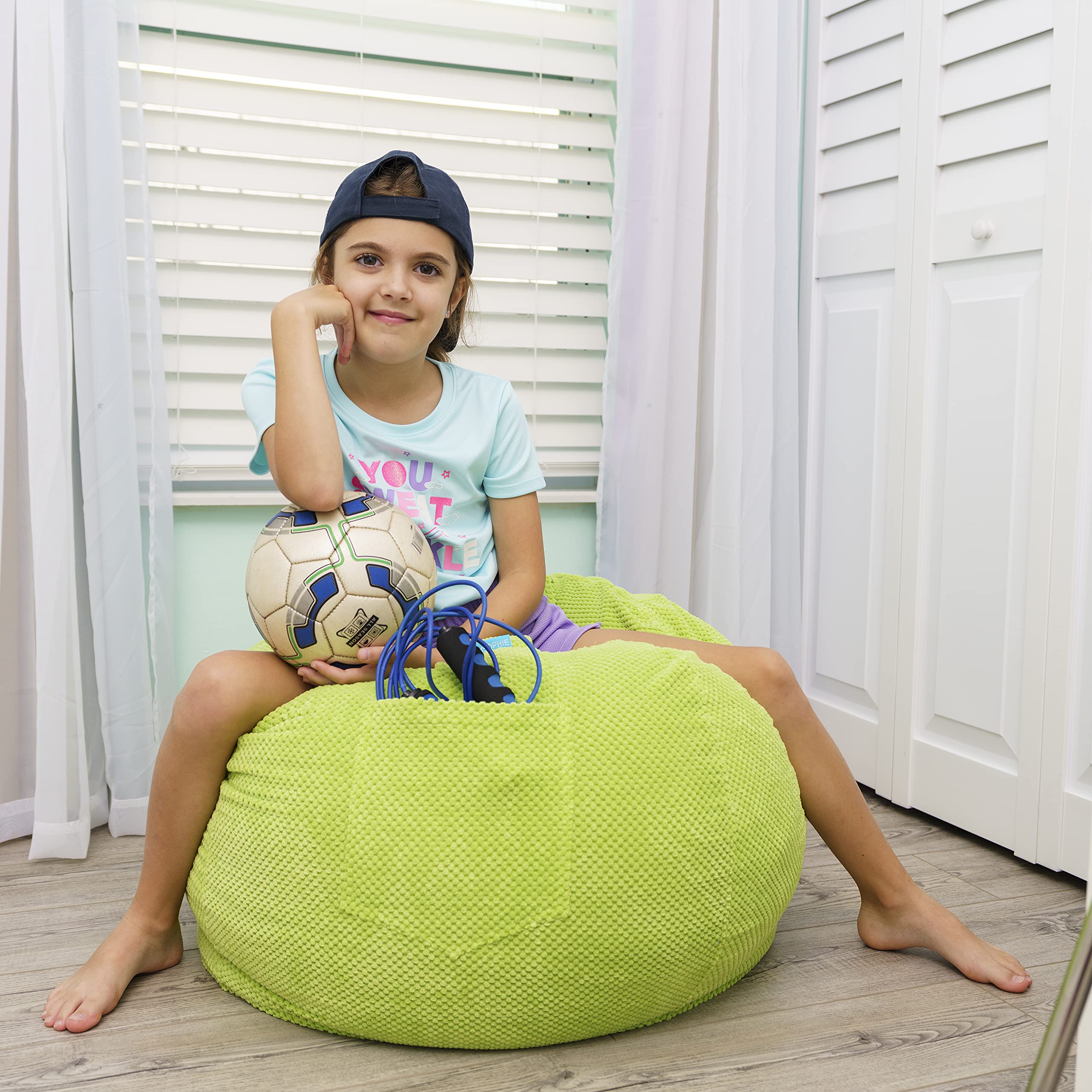 EMMandSOPHIE Kids Bean Bag Chair - Soft Toddler Bean Bag with Stuffed Animal Storage - Comfortable Children's Lounge Chair for Playroom, Bedroom & Reading Nook - Washable Cover & Durable Design