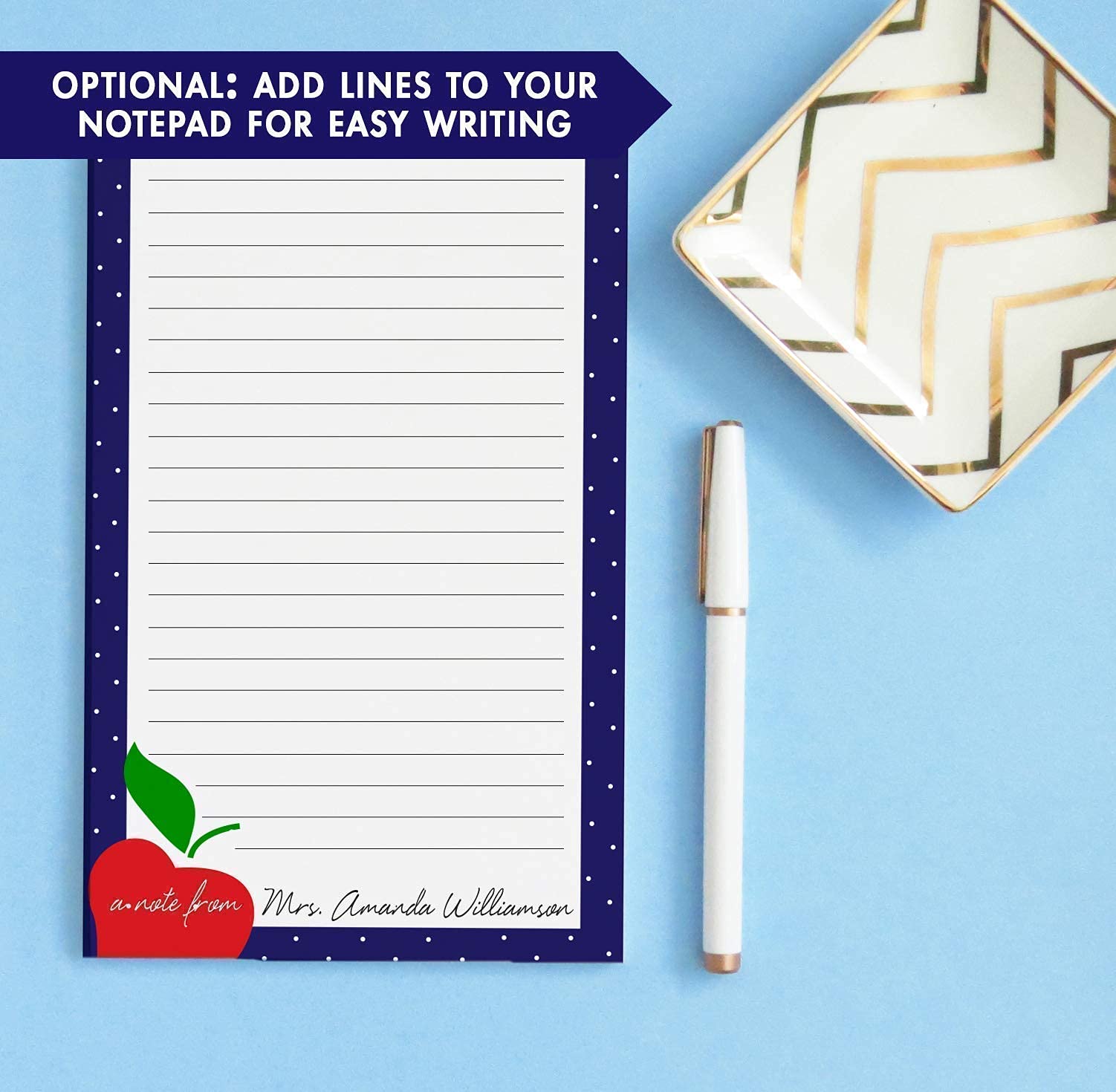 Personalized Teacher Stationery Set - Custom Notepads for Educators, Apple Design Teacher Notepad Gift (5.5