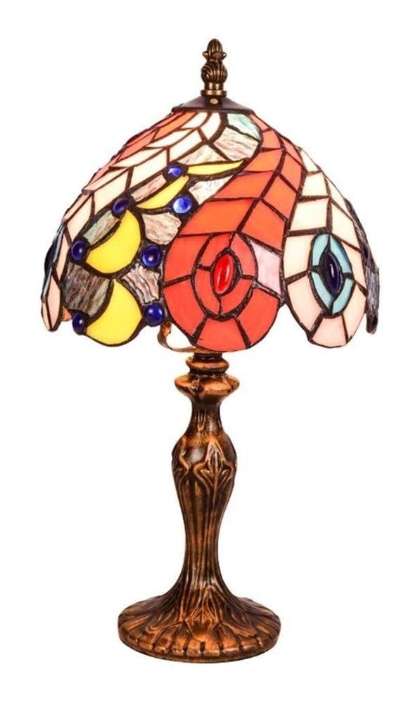 Tiffany Style Stained Glass Table Lamp - Peacock Tail Design Desk Light for Living Room, Bedroom, Office (20x25cm) | Elegant Home Decor, Reading Light, Gift Idea