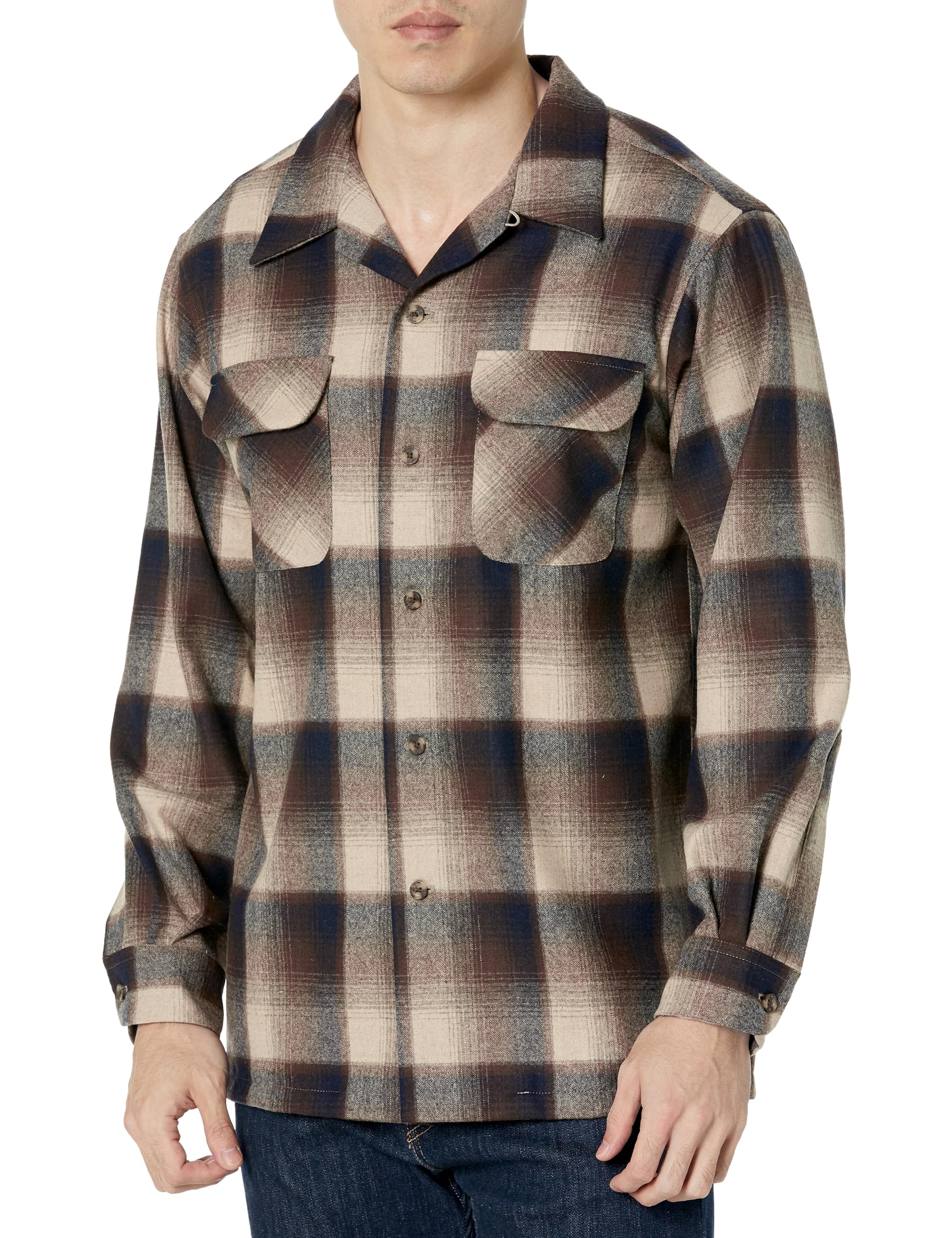 Pendleton Men's Classic Fit Long Sleeve Wool Flannel Shirt for Outdoor Camping & Winter Hiking - Warm & Durable Plaid Button-Up