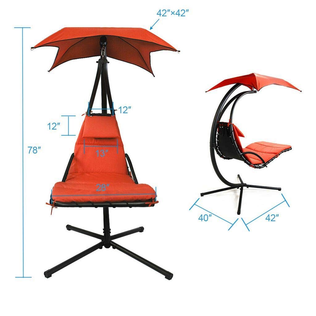 Ezone Outdoor Hanging Hammock Chair Swing - Rust-Colored Curved Chaise Lounge for Backyard, Patio, Garden & Balcony - Perfect for Relaxing, Reading & Sunbathing