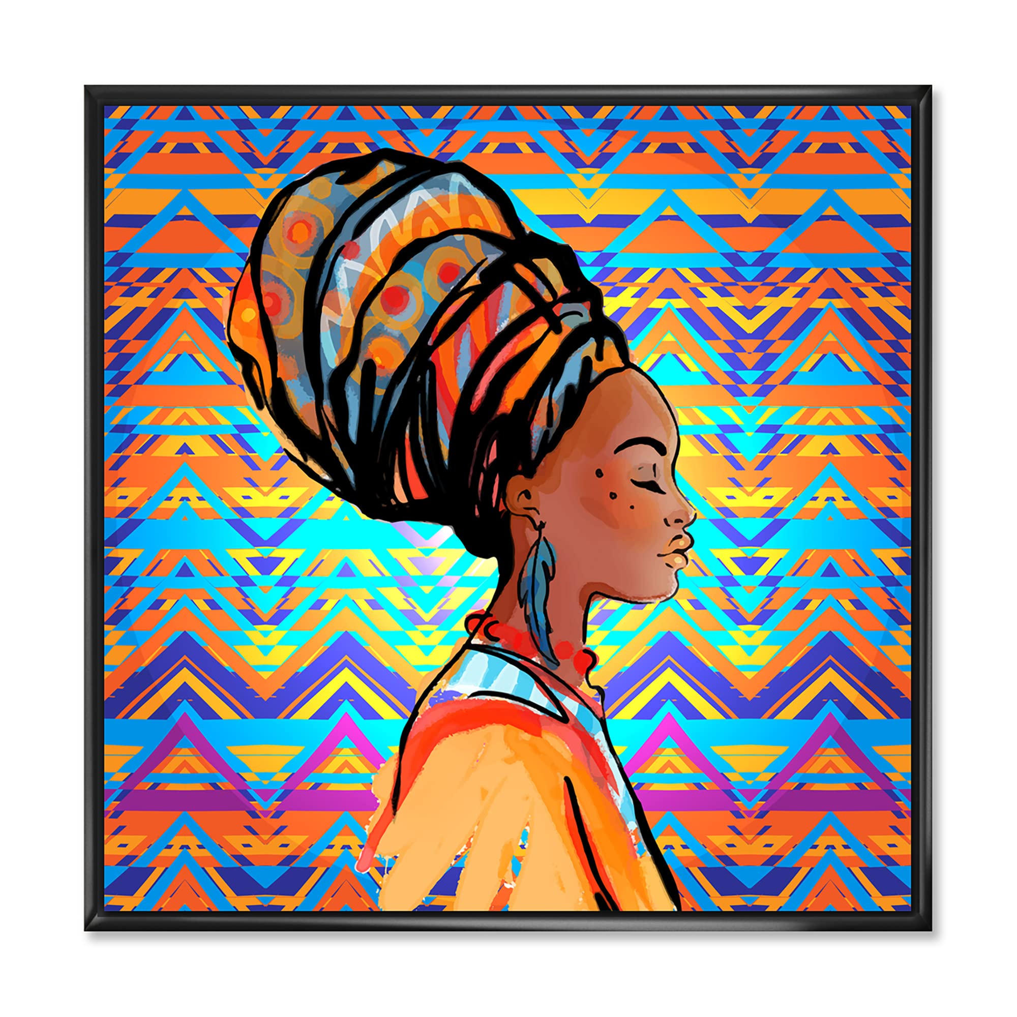 African American Woman with Turban IV - Modern Framed Canvas Wall Art Print for Home & Office Decor | Black Art, African American Artwork, Contemporary Wall Decor