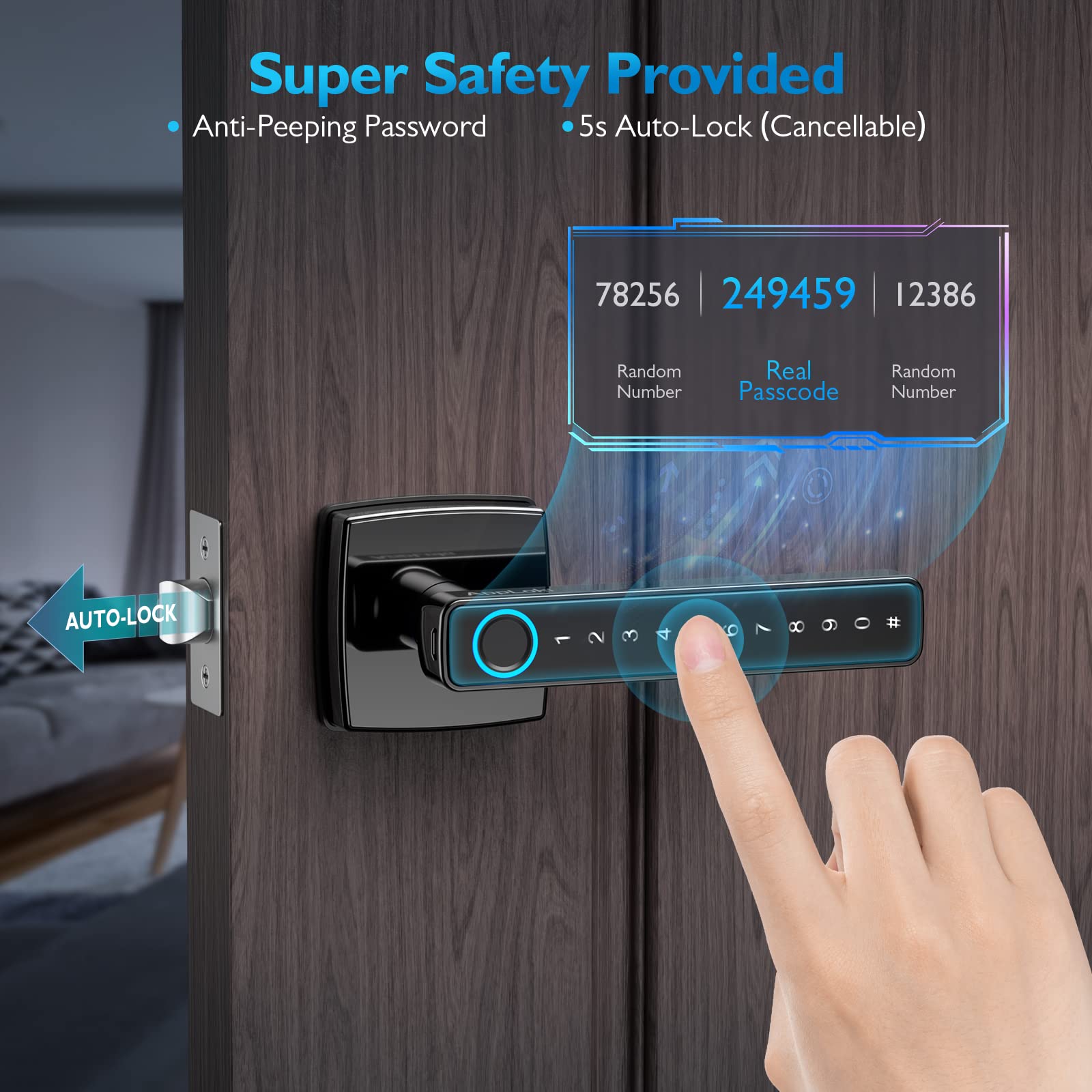 Smart Fingerprint Door Lock - Keyless Entry with Bluetooth, Touchscreen Keypad & Reversible Handle | App Control, Biometric, Code & Key Access | Secure Smart Lock for Homes, Apartments & Bedrooms | Perfect for Modern Smart Homes & Vacation Rentals