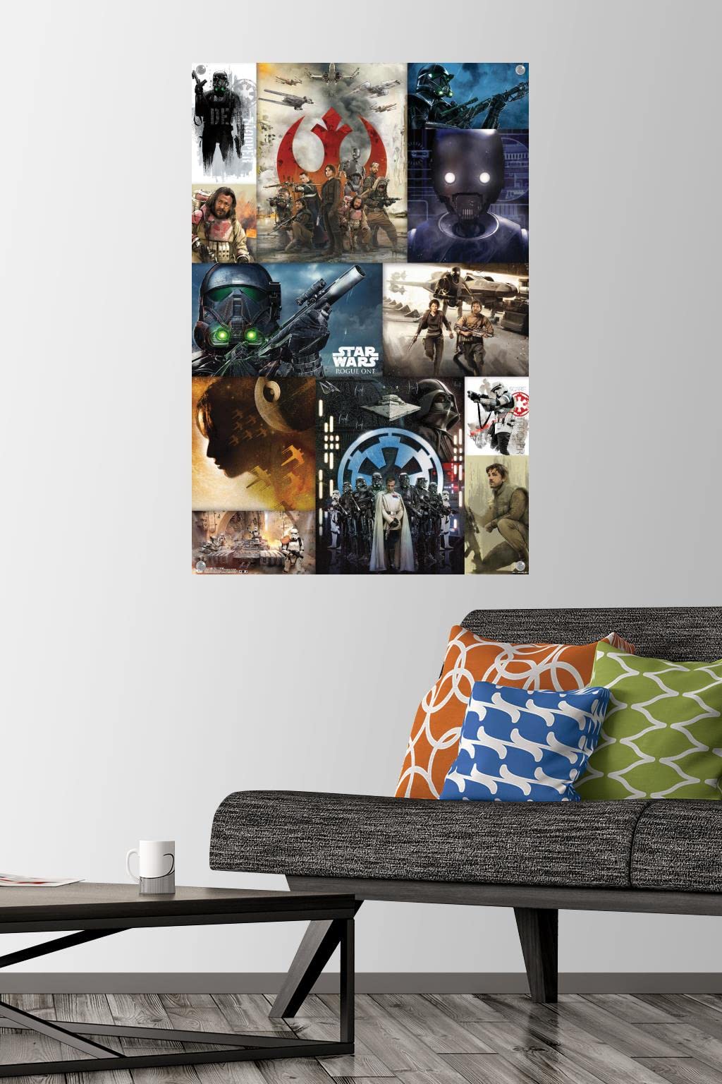Star Wars Rogue One Movie Poster - 24x36 Inch Premium Collage Wall Art with Push Pins for Bedroom, Office & Game Room Decor