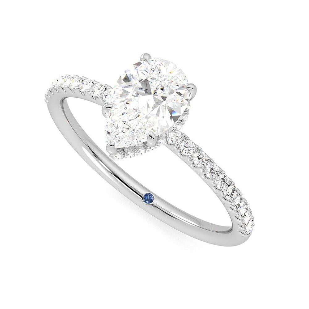 Pear Shaped Moissanite Engagement Ring with Hidden Halo & Anniversary Stone Accent - Elegant Wedding Proposal Jewelry for Brides & Anniversary Gifts