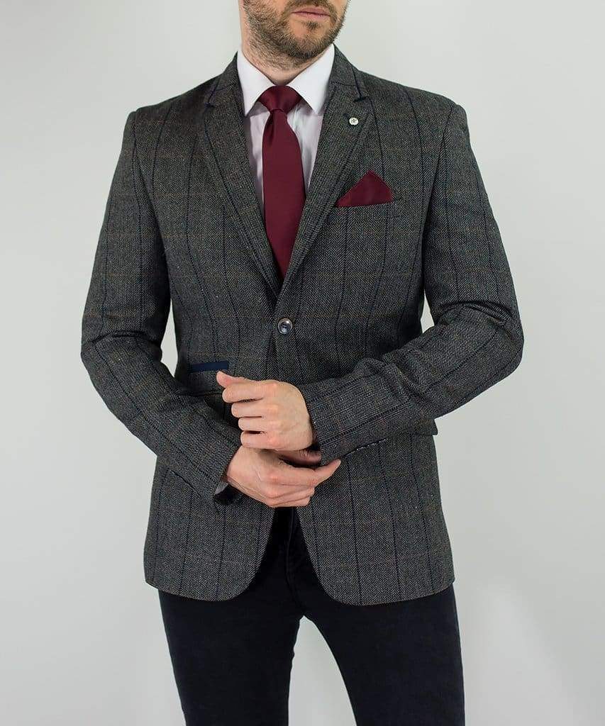 Cavani Albert Men's Grey Slim Fit Tweed Style Jacket - Classic Blazer for Business, Office & Formal Occasions