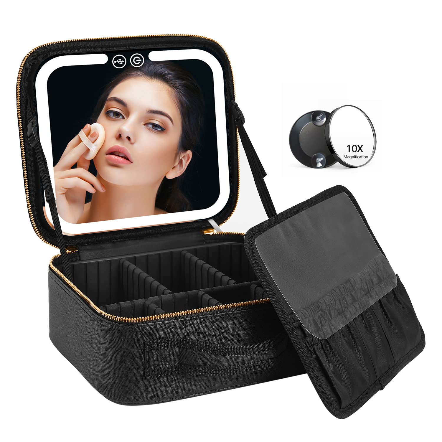 VANMRIOR LED Lighted Travel Makeup Bag with Mirror - 3 Color Settings, Rechargeable Cosmetic Organizer Case for Women | Perfect for Travel, Home Vanity & Professional Makeup Artists