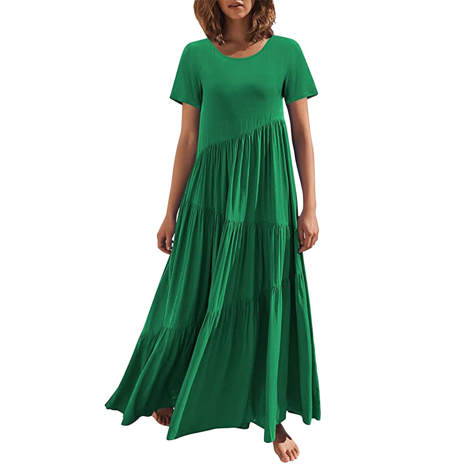 Women's Floral Tiered Maxi Dress - Summer Short Sleeve Party & Casual Dress for Women | Perfect for Beach Vacations, Garden Parties & Date Nights