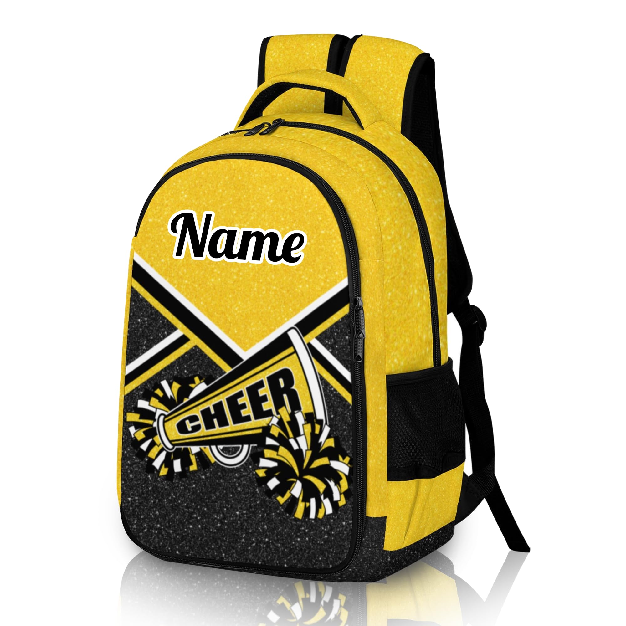 Custom Cheerleader Backpack with Name - Personalized Cheerleading Backpack for Women & Girls - Gold Glitter Sports Bag for Gym, School, and Cheer Competitions